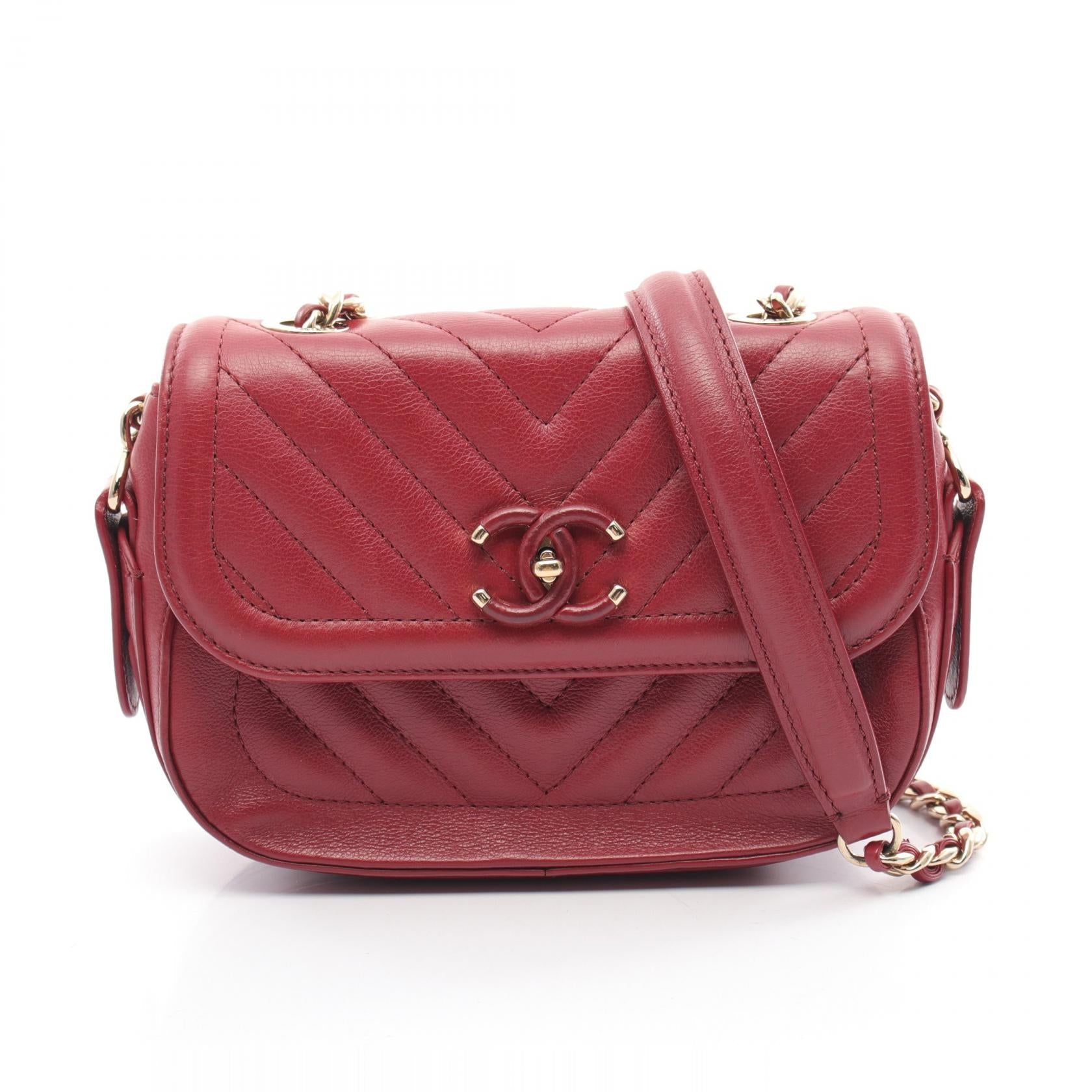 Chanel V Stitch Chevron Leather Shoulder Bag