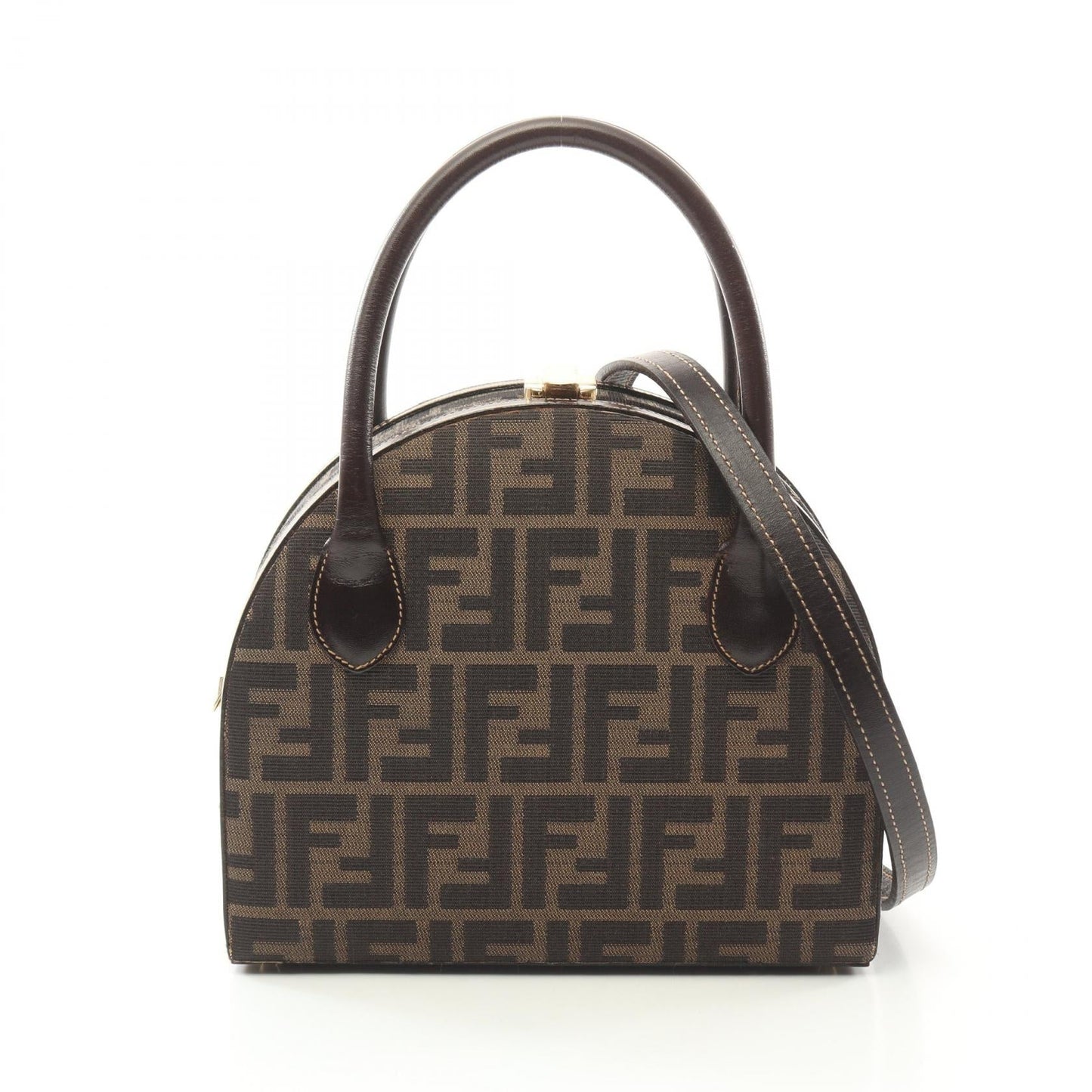 Fendi Zucca Handbag Leather Canvas Travel Bag Leather 2Way Handbag