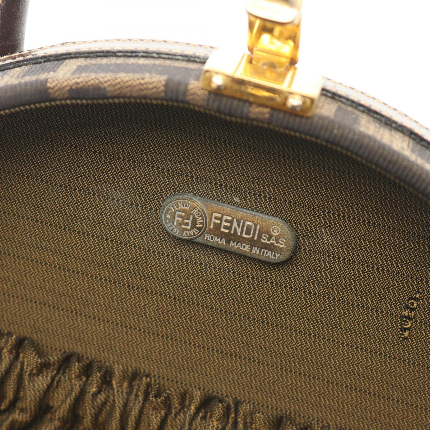 Fendi Zucca Handbag Leather Canvas Travel Bag Leather 2Way Handbag