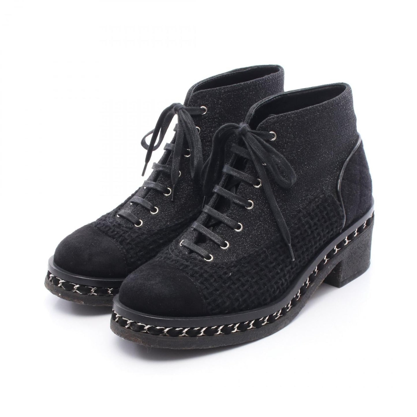 Chanel Matelasse Suede Wool Fabric Boots