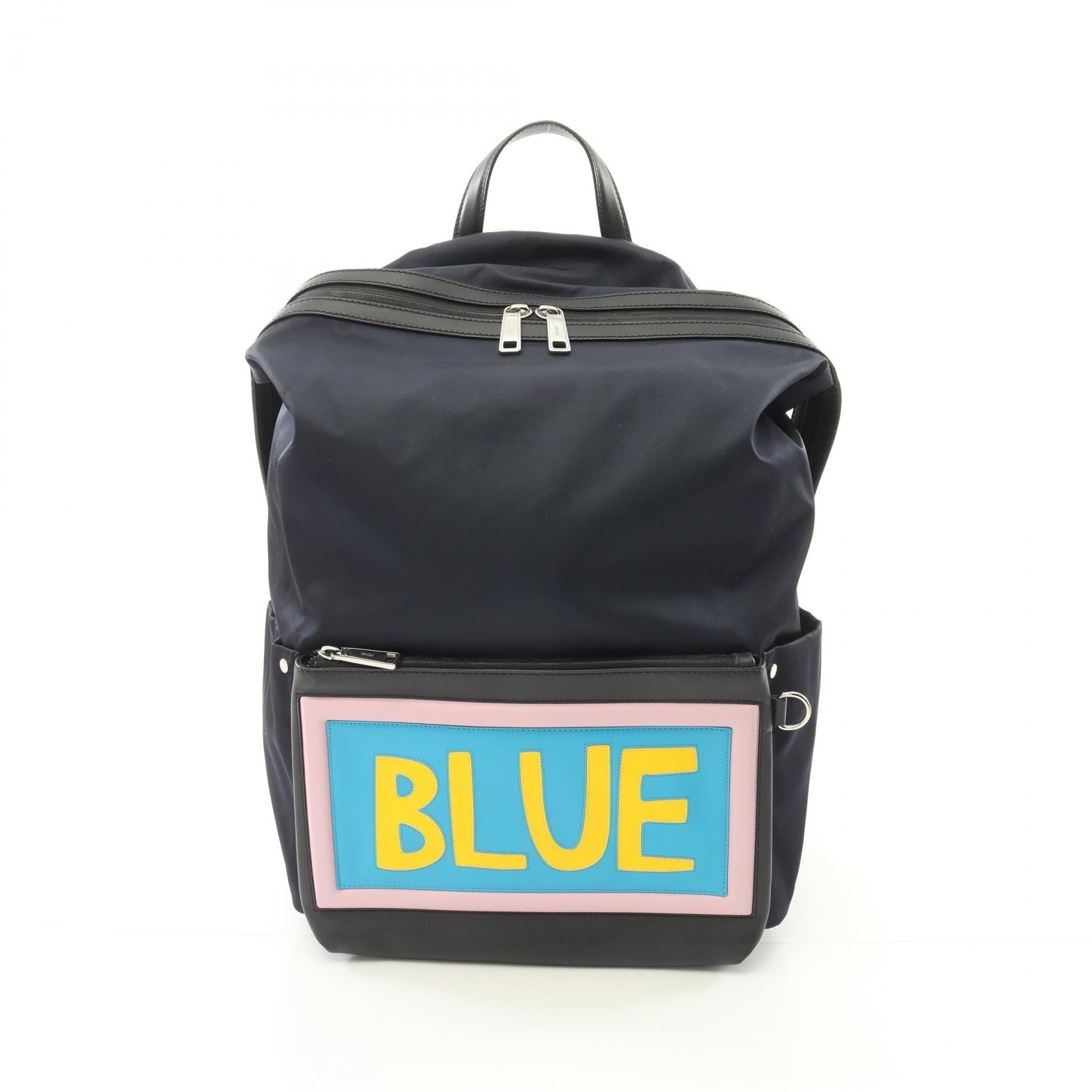 Fendi Vocabulary Backpack Leather Nylon Blue