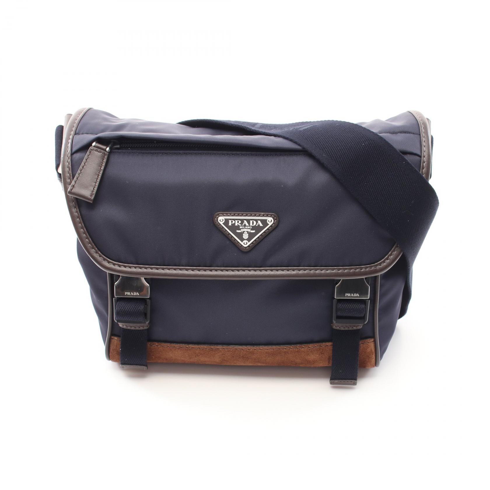 Prada Tessuto Shoulder Bag Leather Suede Nylon