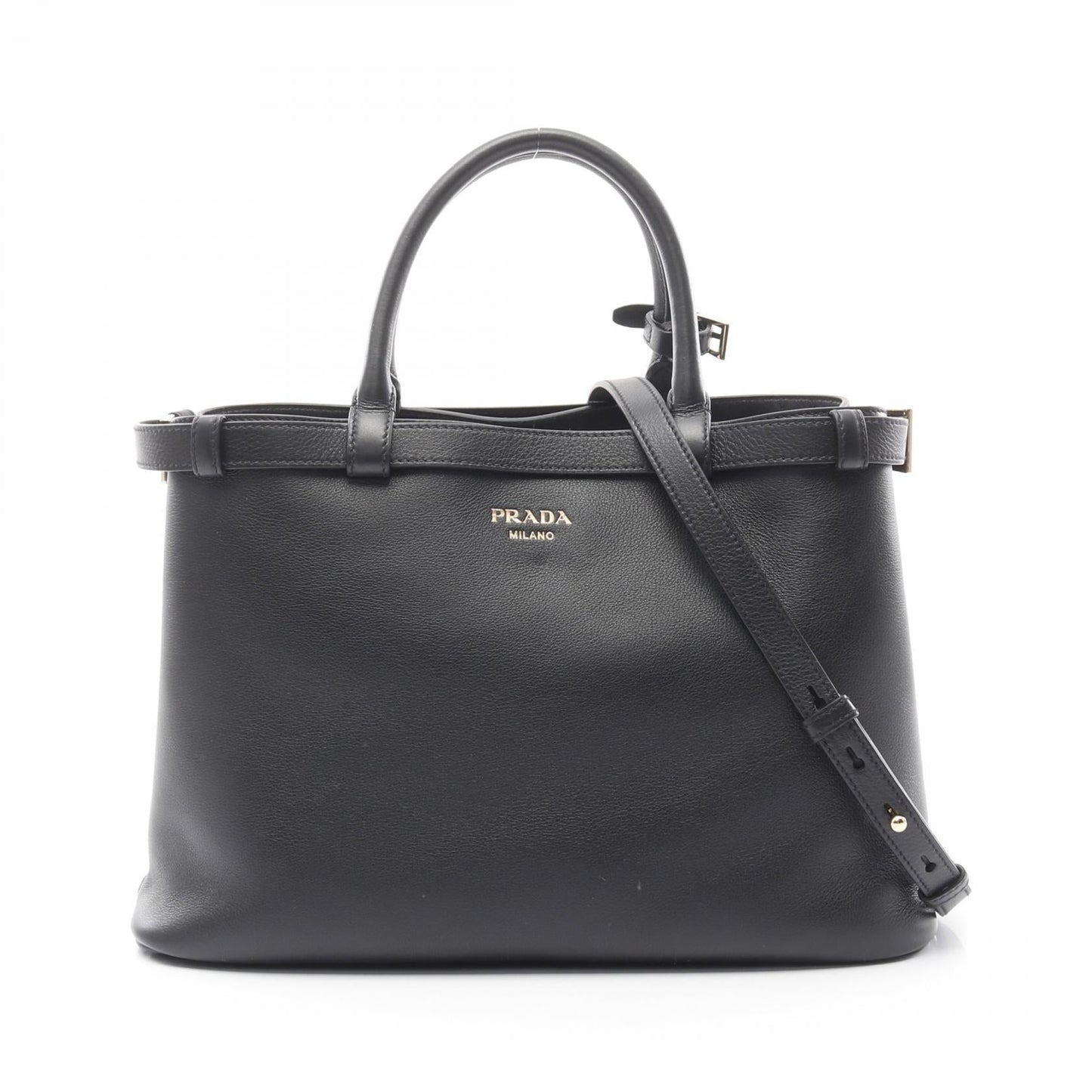 Prada Buckle Double Belt Handbag Leather