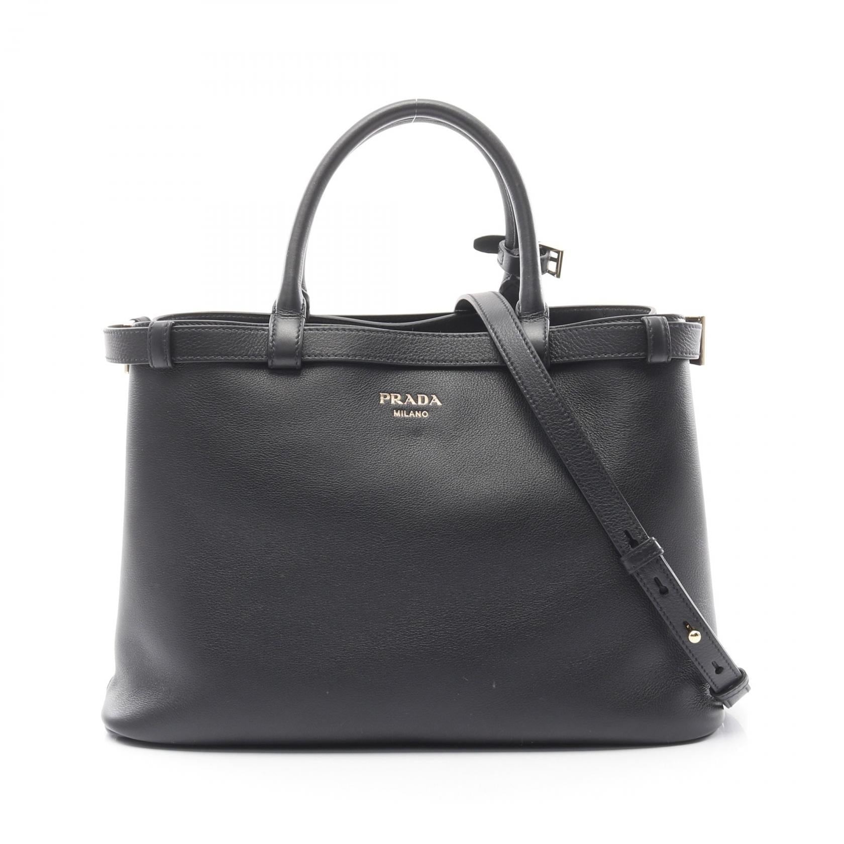 Prada Buckle Double Belt Handbag Leather