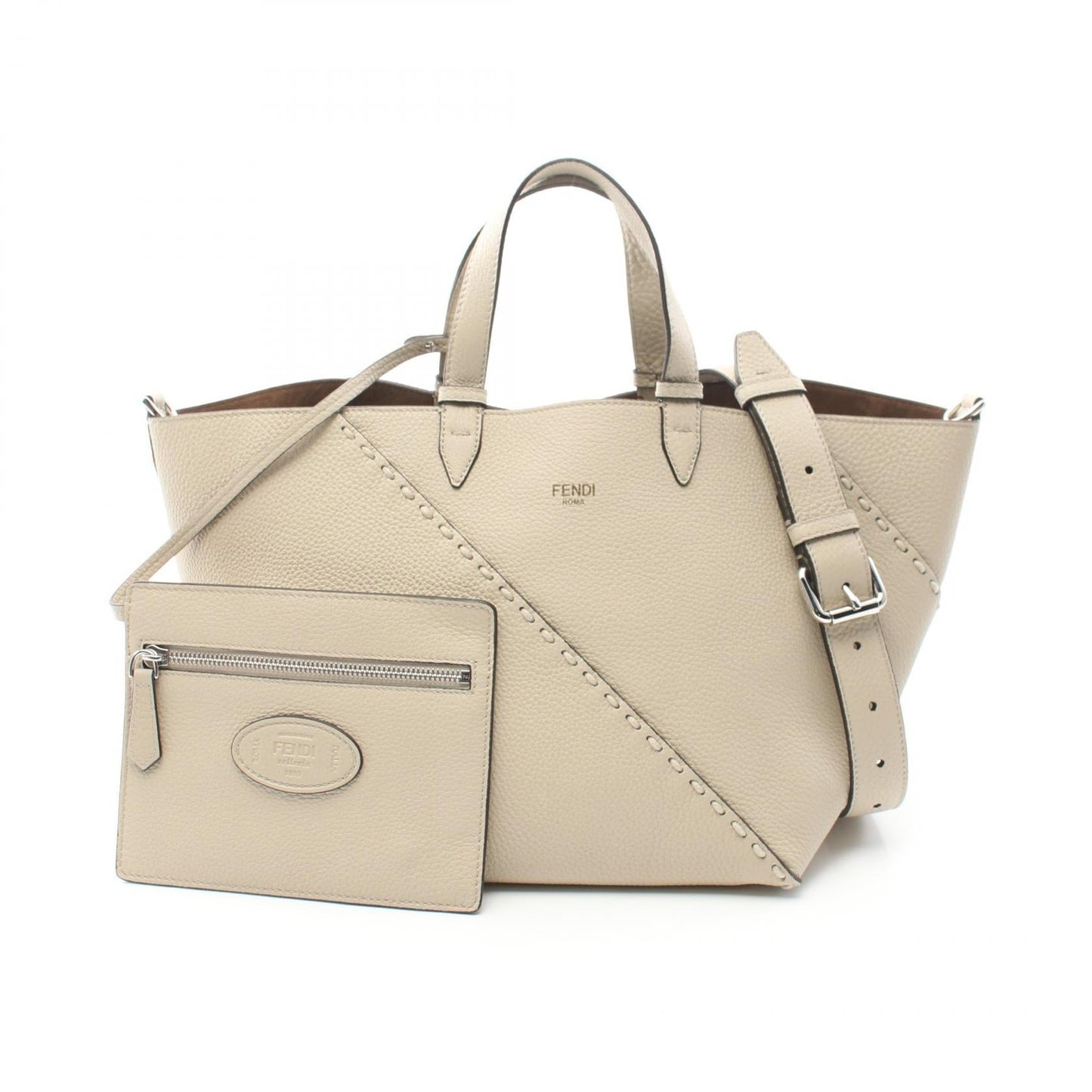 Fendi Selleria Diagonal Tote Bag Leather