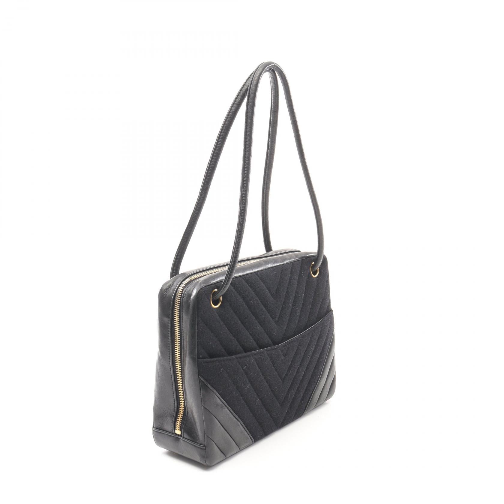 Chanel Chevron V Stitch Lambskin Cotton Jersey Shoulder Bag