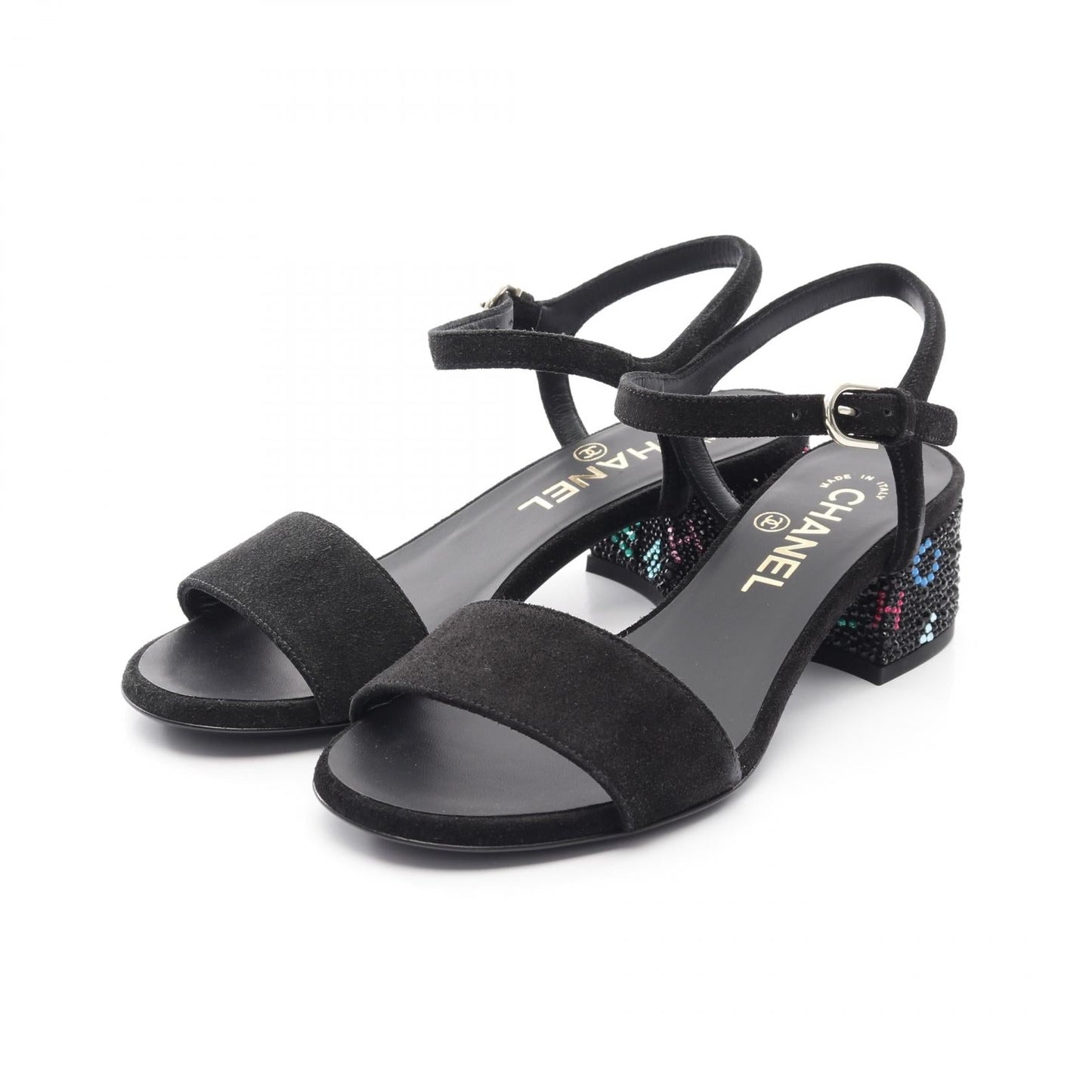 Chanel Rhinestone Logo G45366 Suede Sandals