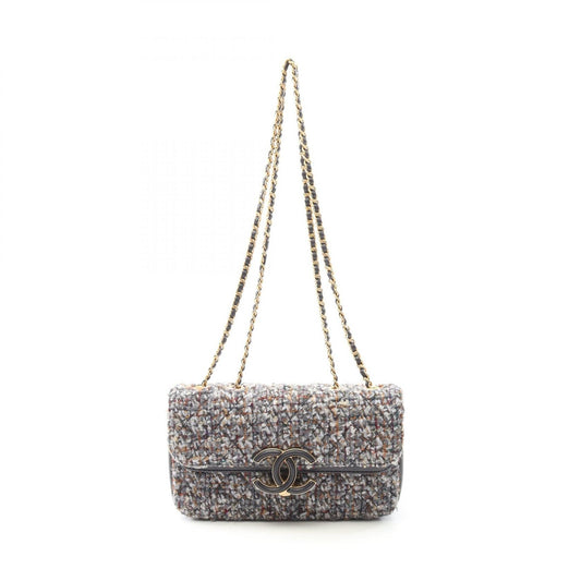 Chanel Coco Mark Fabric Leather Shoulder Bag