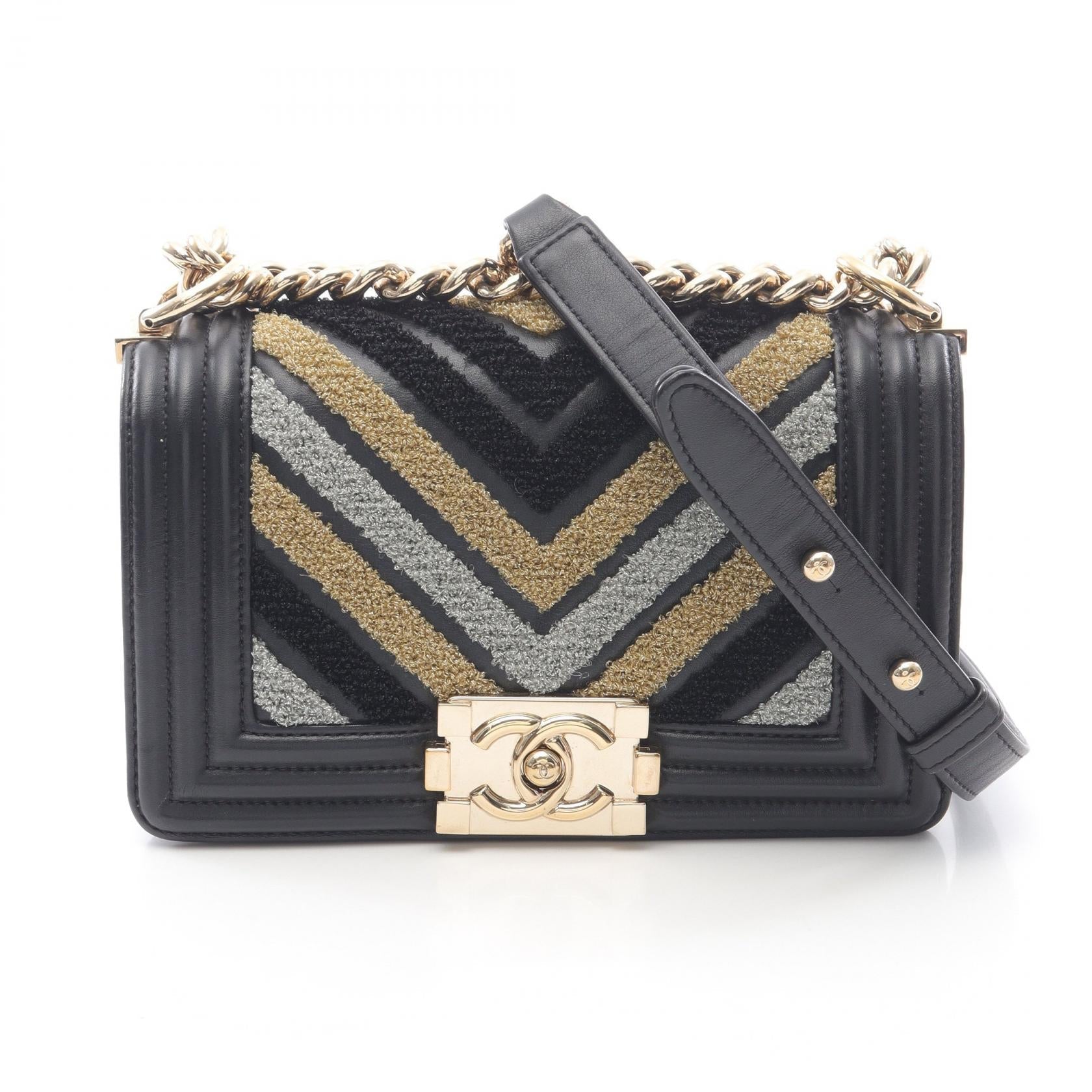 Chanel Boy Leather Fabric Shoulder Bag