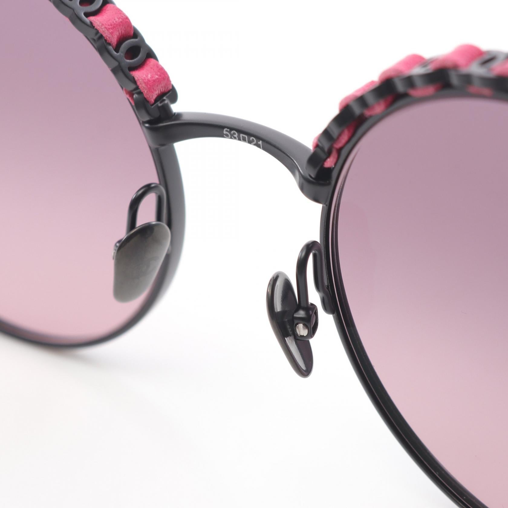 Chanel Coco Mark Leather Metal Sunglasses