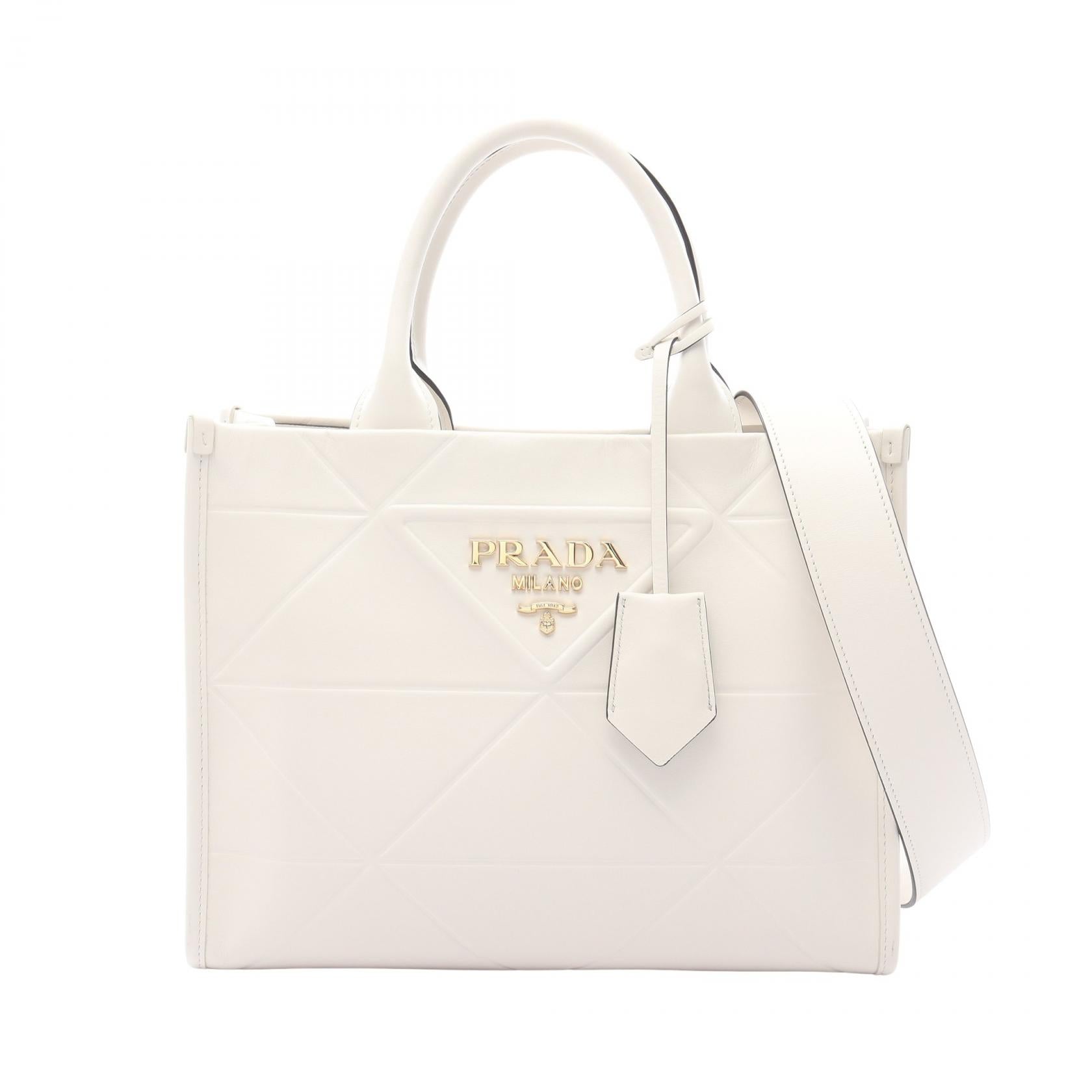 Prada Symbol Topstitch Soft Calf Tote Bag