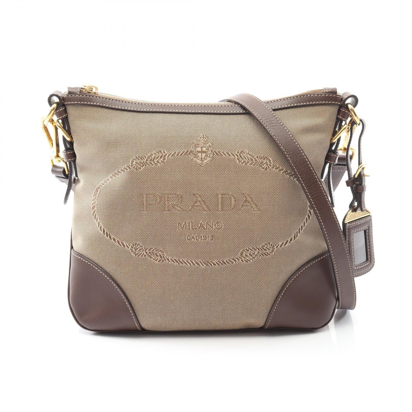 Prada Shoulder Bag Leather Canvas Logo