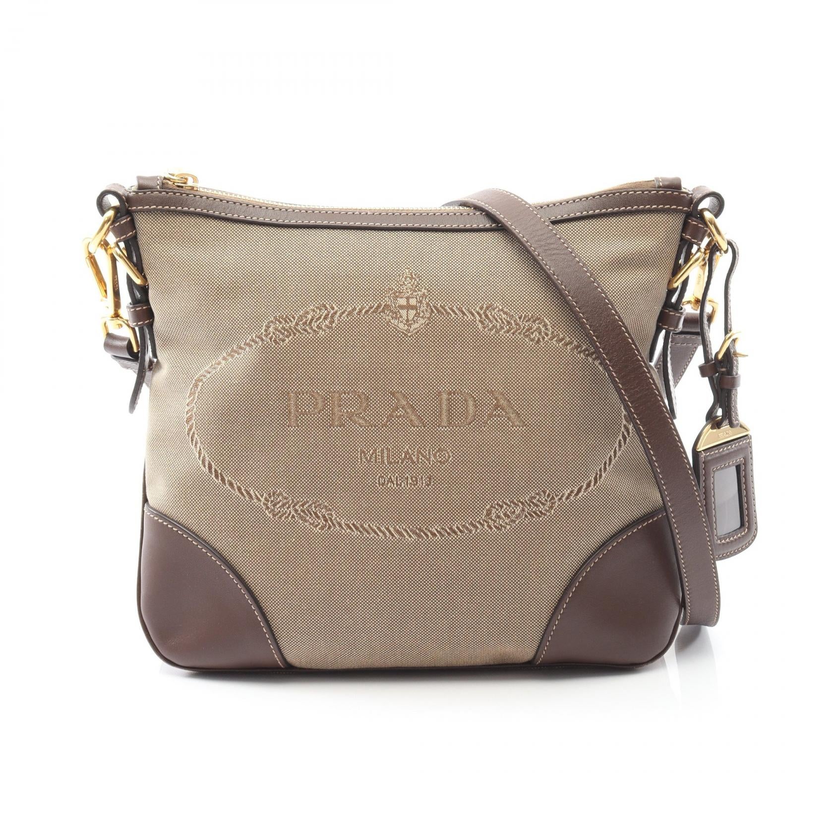 Prada Shoulder Bag Leather Canvas Logo
