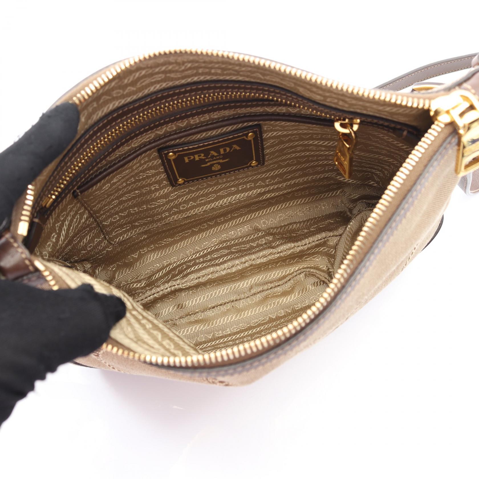 Prada Shoulder Bag Leather Canvas Logo