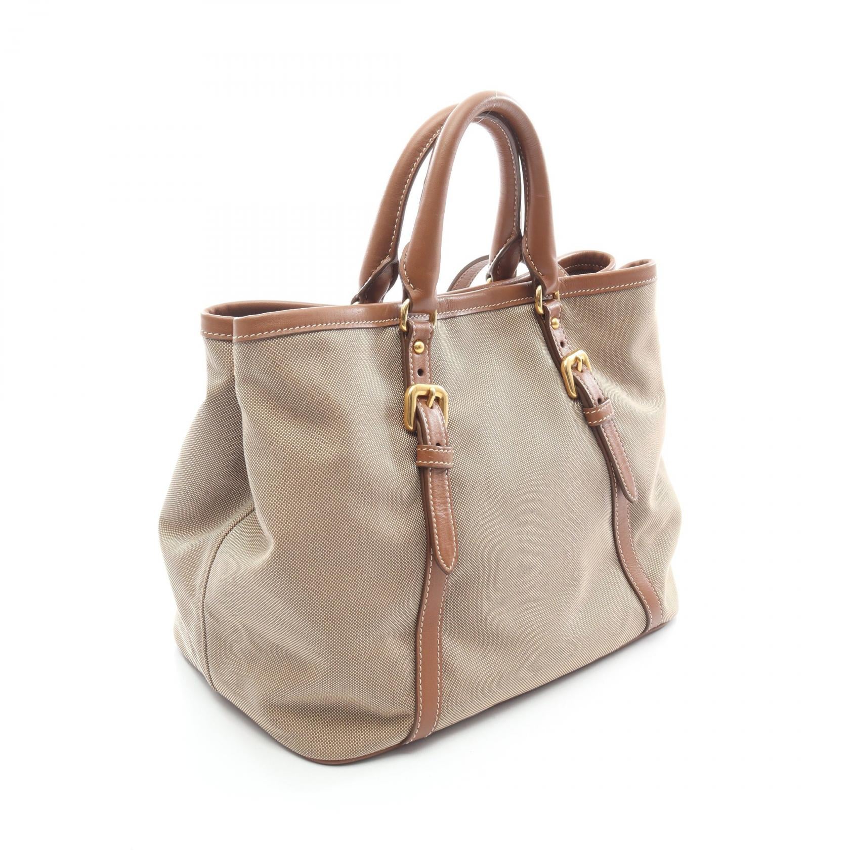 Prada Tote Bag Leather Canvas Logo