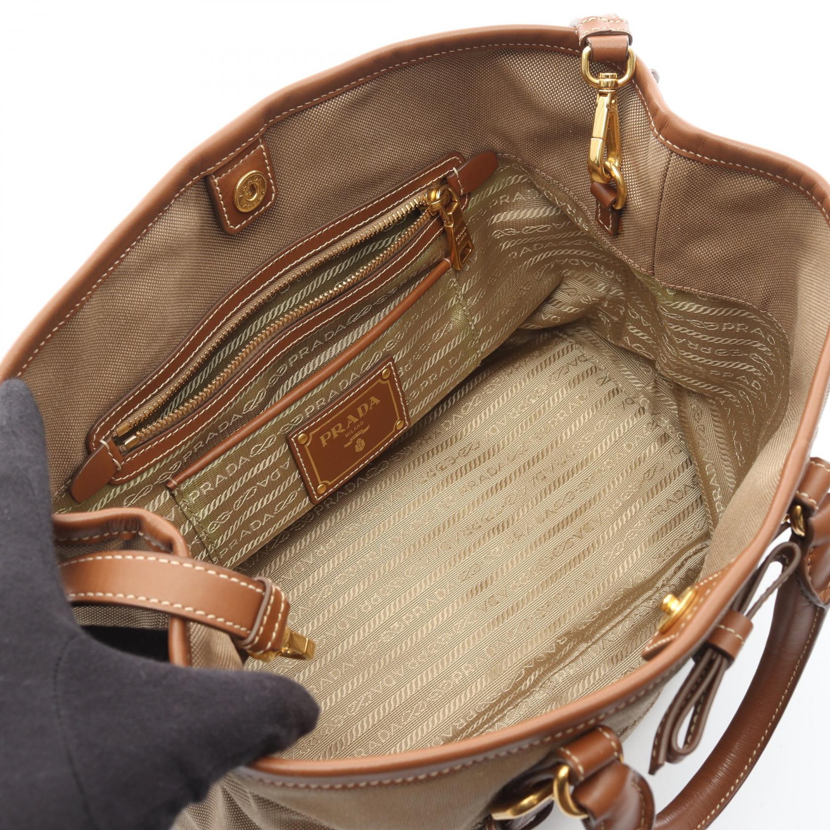 Prada Tote Bag Leather Canvas Logo