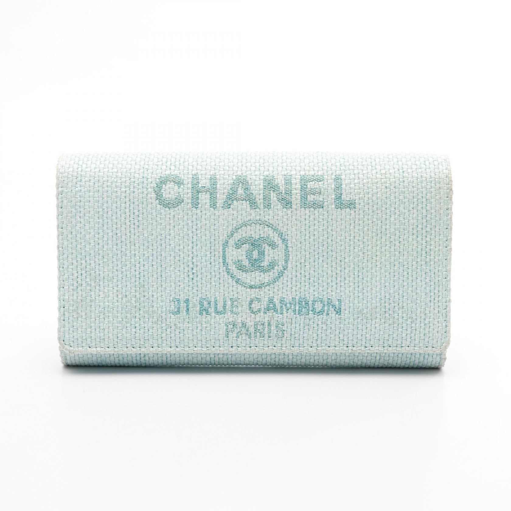Chanel Deauville Leather Fabric Long Wallet