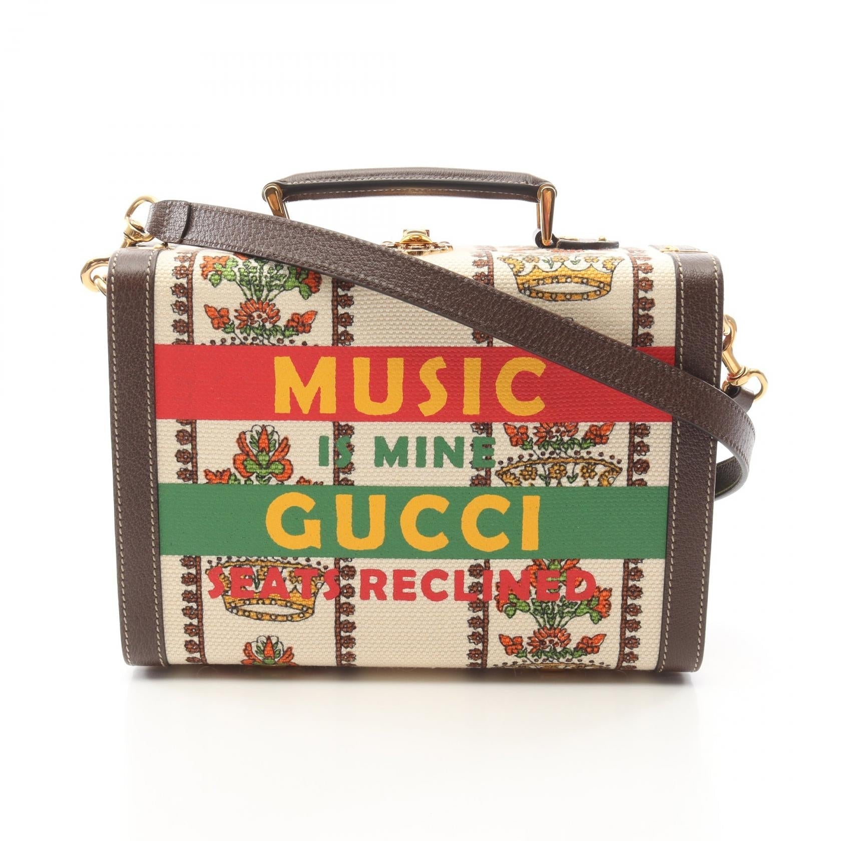 Gucci Music Is Mine 2Way Handbag Leather Canvas Travel Bag