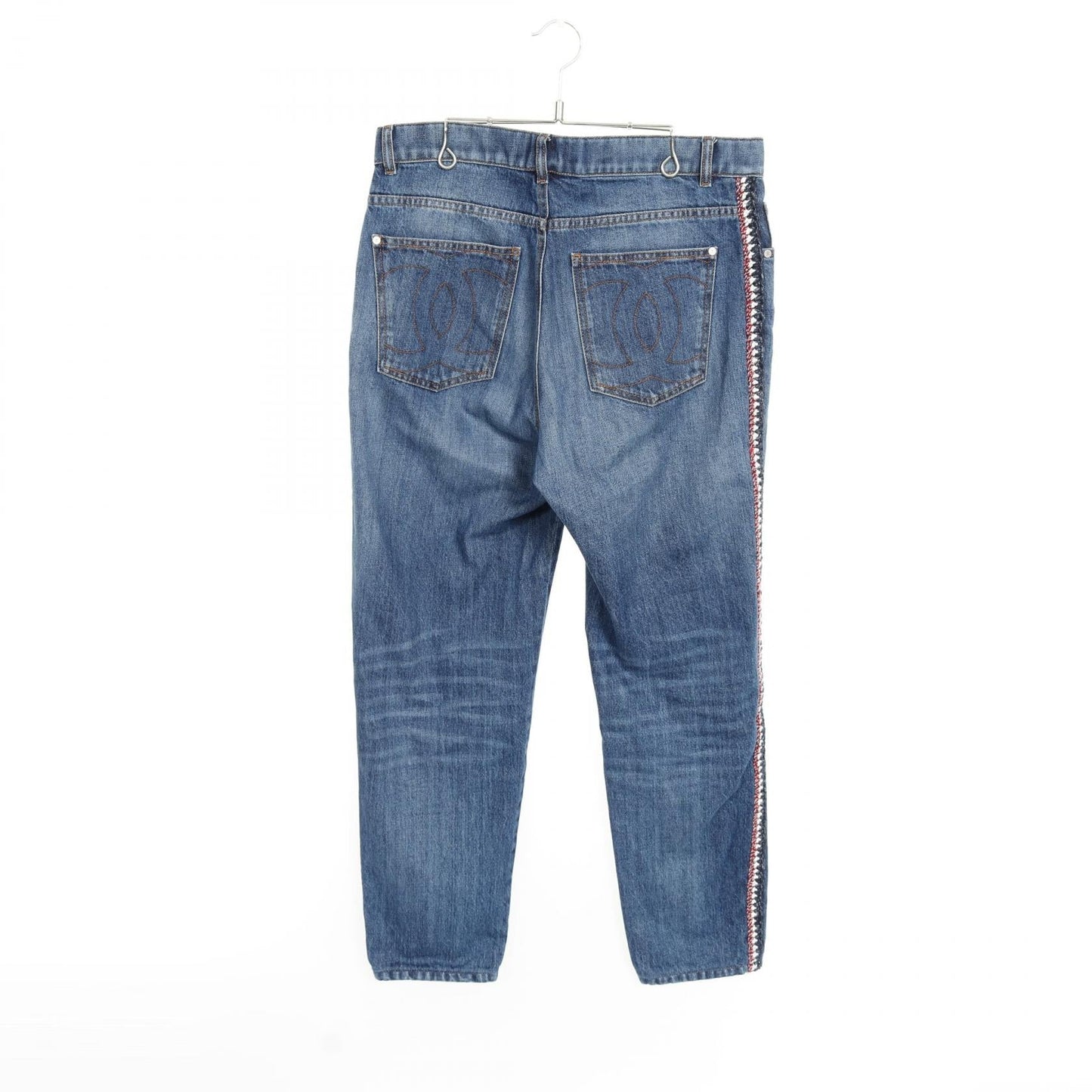Chanel Tweed Trim Cotton Denim Pants