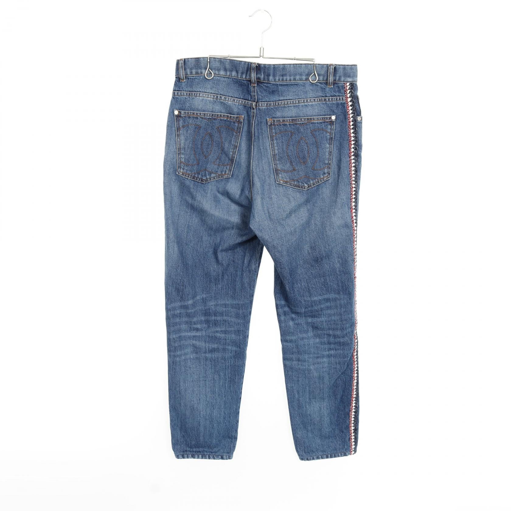 Chanel Tweed Trim Cotton Denim Pants