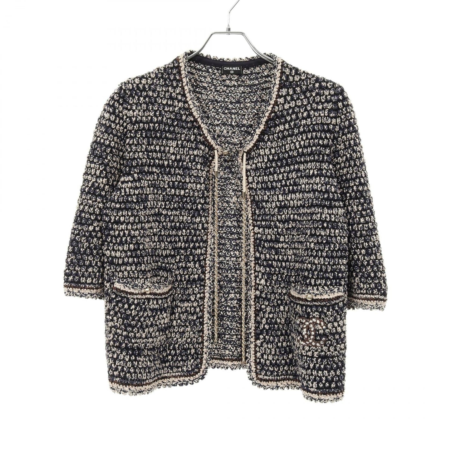 Chanel Coco Mark Chain Knit Cardigan Rayon Nylon Top Bag
