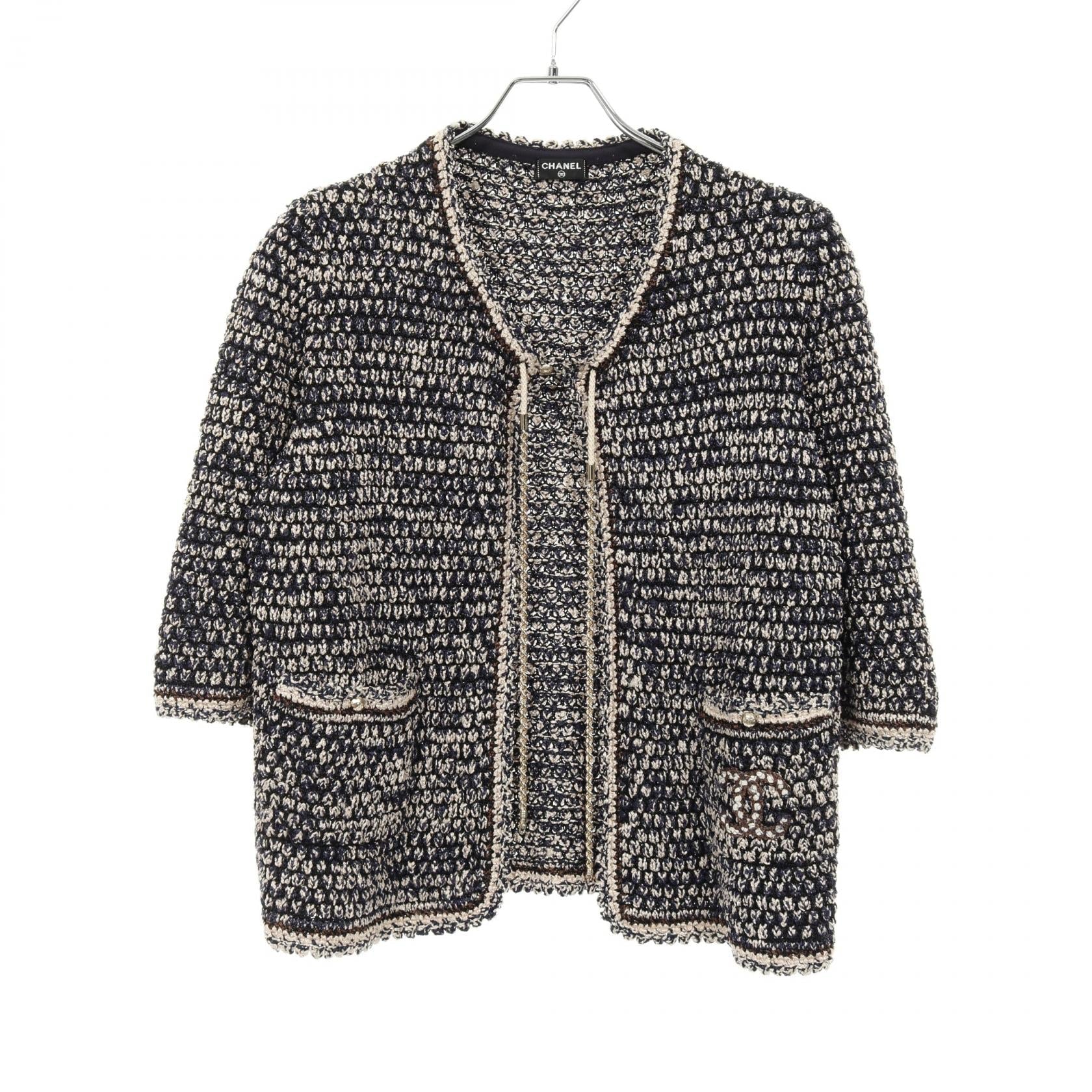 Chanel Coco Mark Chain Knit Cardigan Rayon Nylon Top Bag