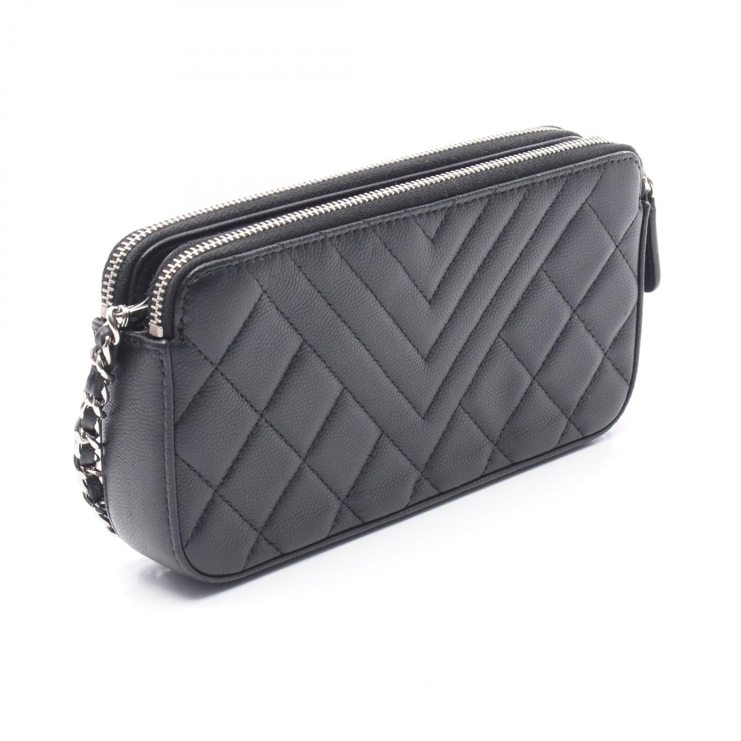 Chanel W Zip Grained Calfskin Shoulder Bag