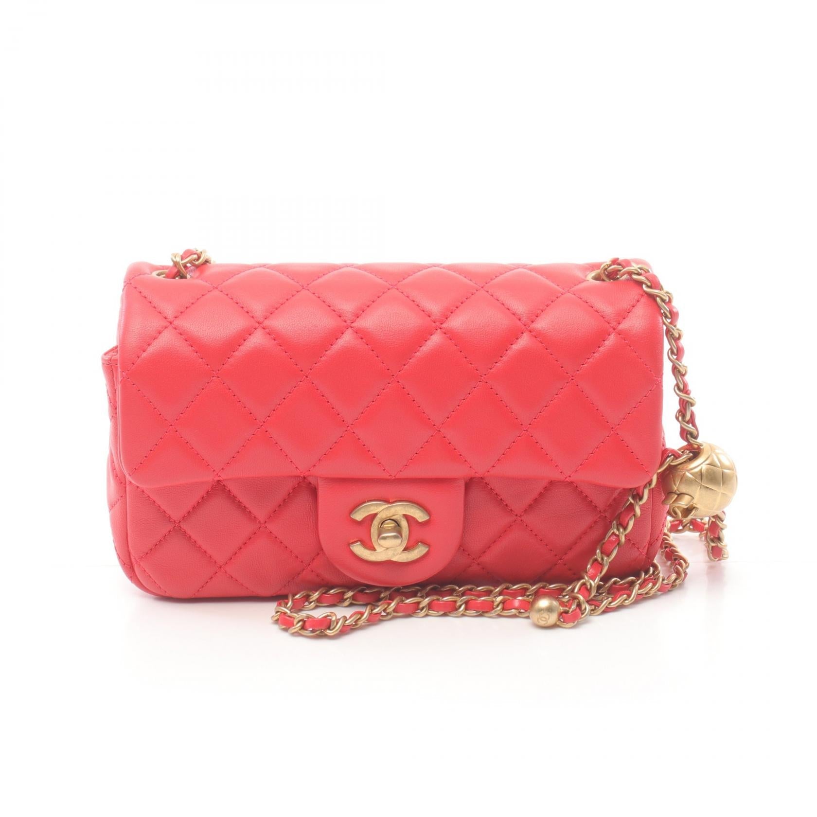 Chanel Lambskin Matelasse Mini Flap Bag Red