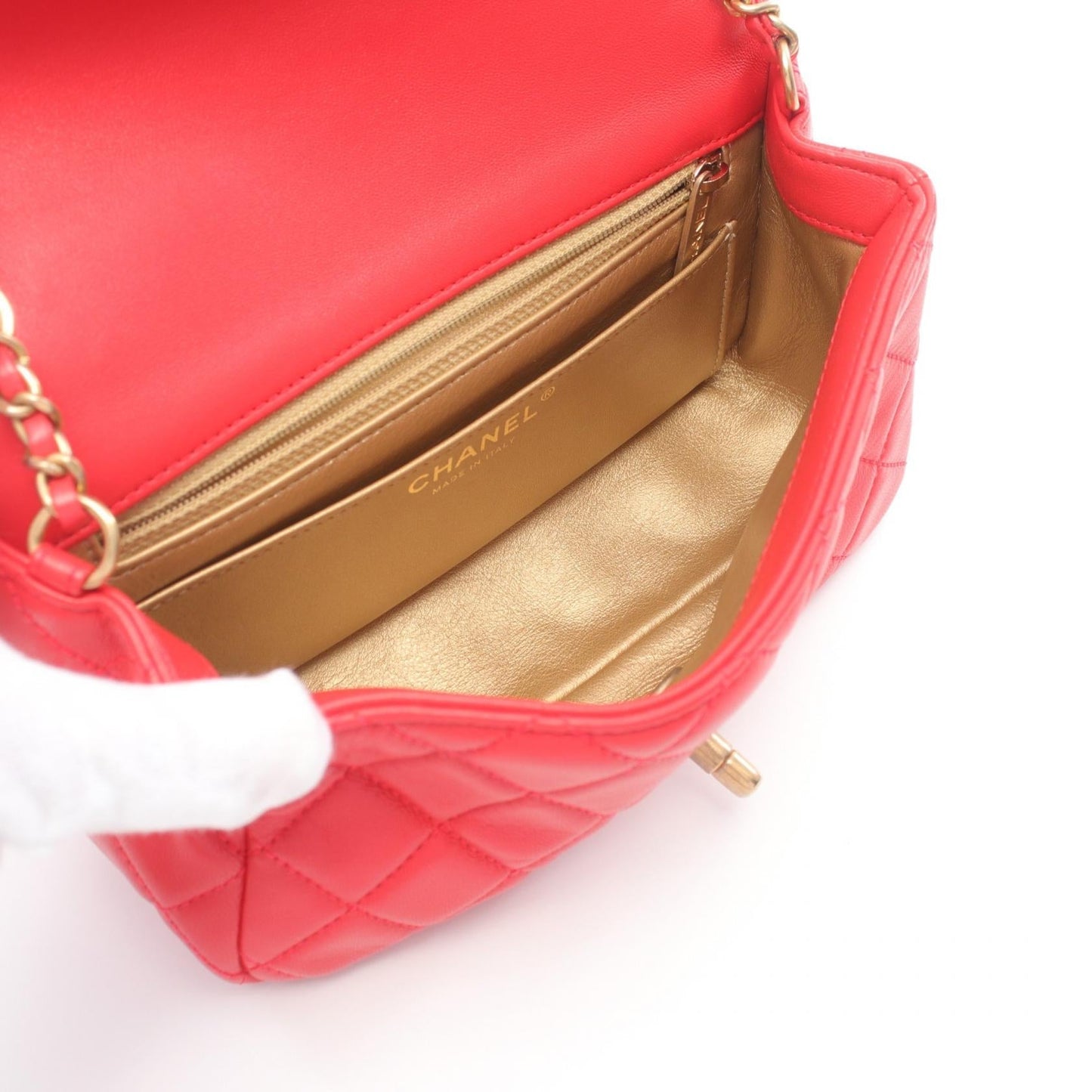 Chanel Lambskin Matelasse Mini Flap Bag Red