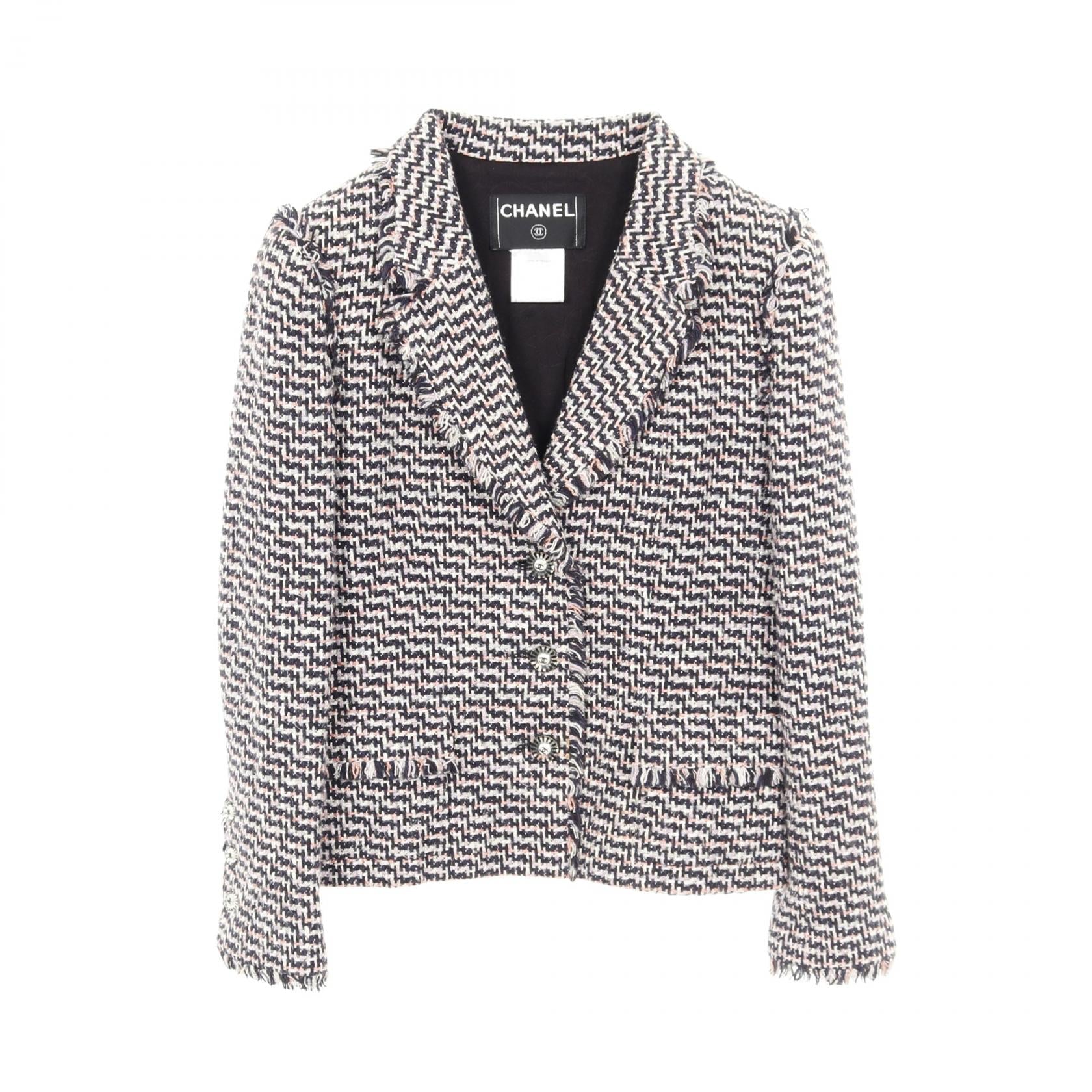 Chanel Coco Mark Button Silk Cotton Rayon Tweed Outerwear