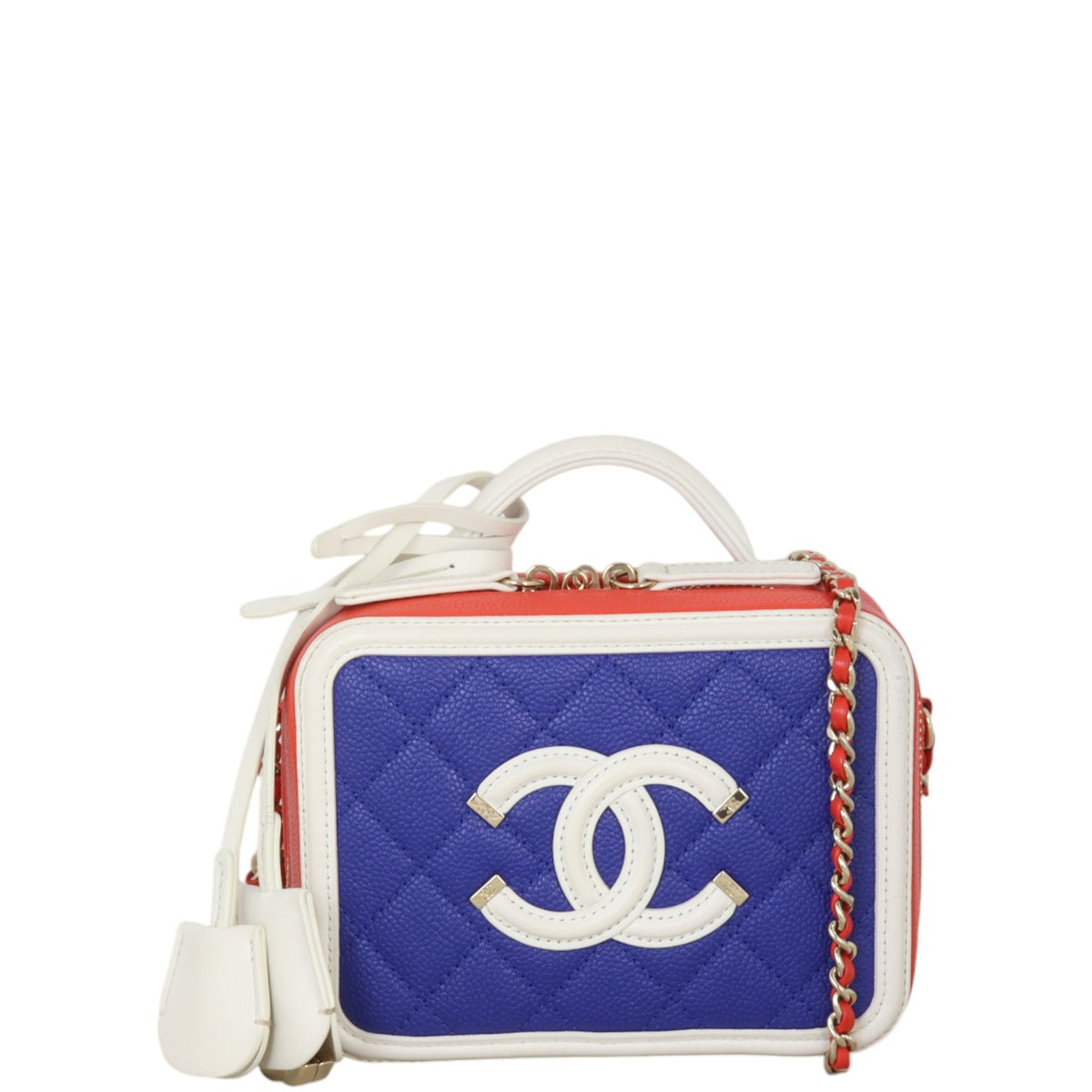 Chanel CC Filigree Vanity Case Small Handbag Quilted White Crossbody Bag