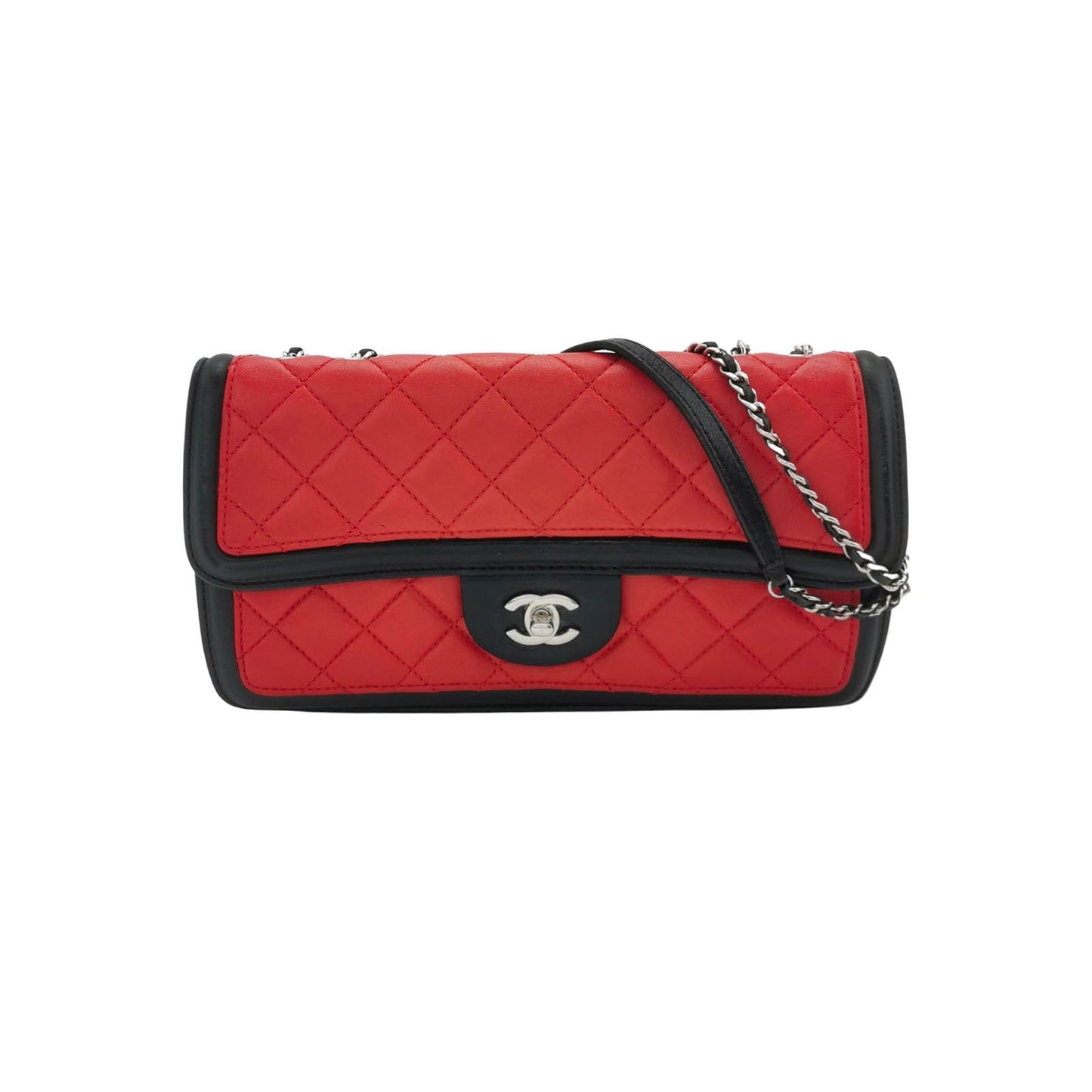 Chanel Baguette Flap Lambskin Double Black Red Silver Shoulder Bag Chain 1
