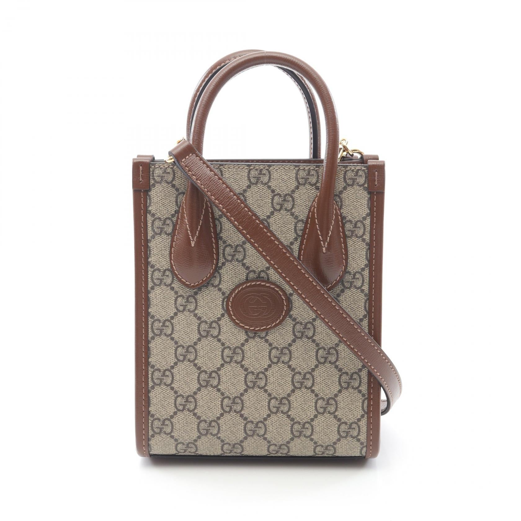 Gucci Interlocking Pvc Coated 2Way Tote Bag Leather Canvas