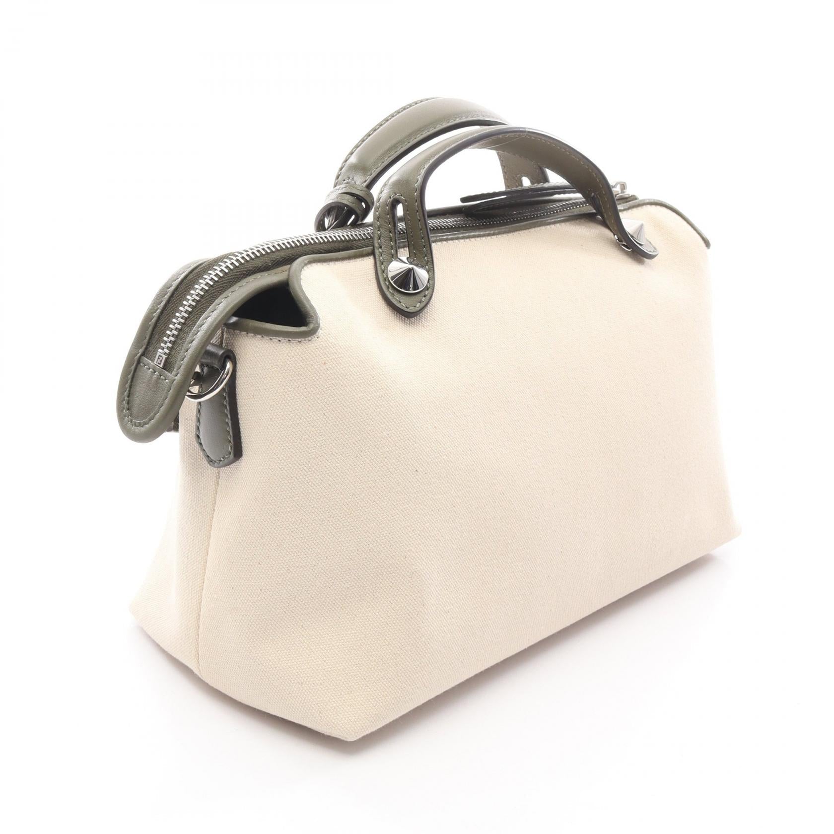 Fendi By The Way Handbag Leather Canvas Medium Travel Bag