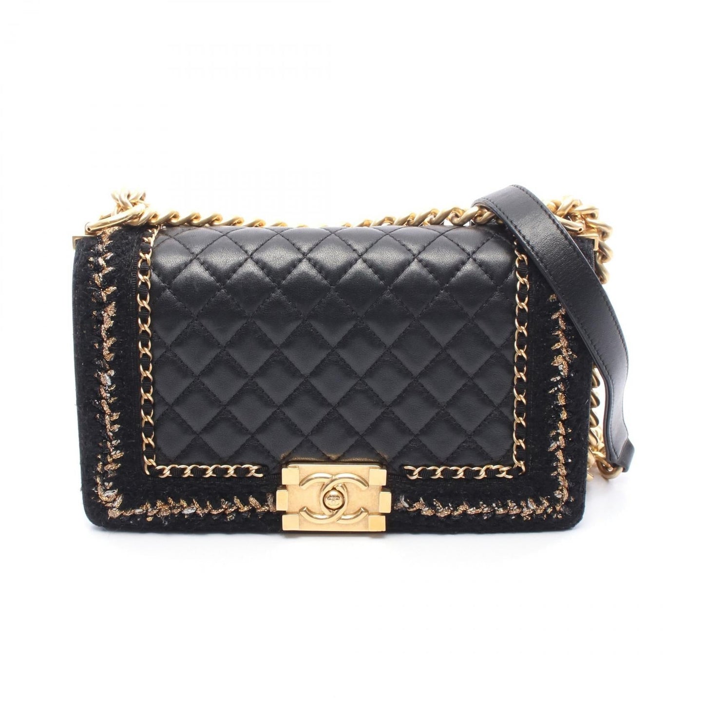 Chanel Boy Chanel Matelasse Lambskin Fabric Shoulder Bag