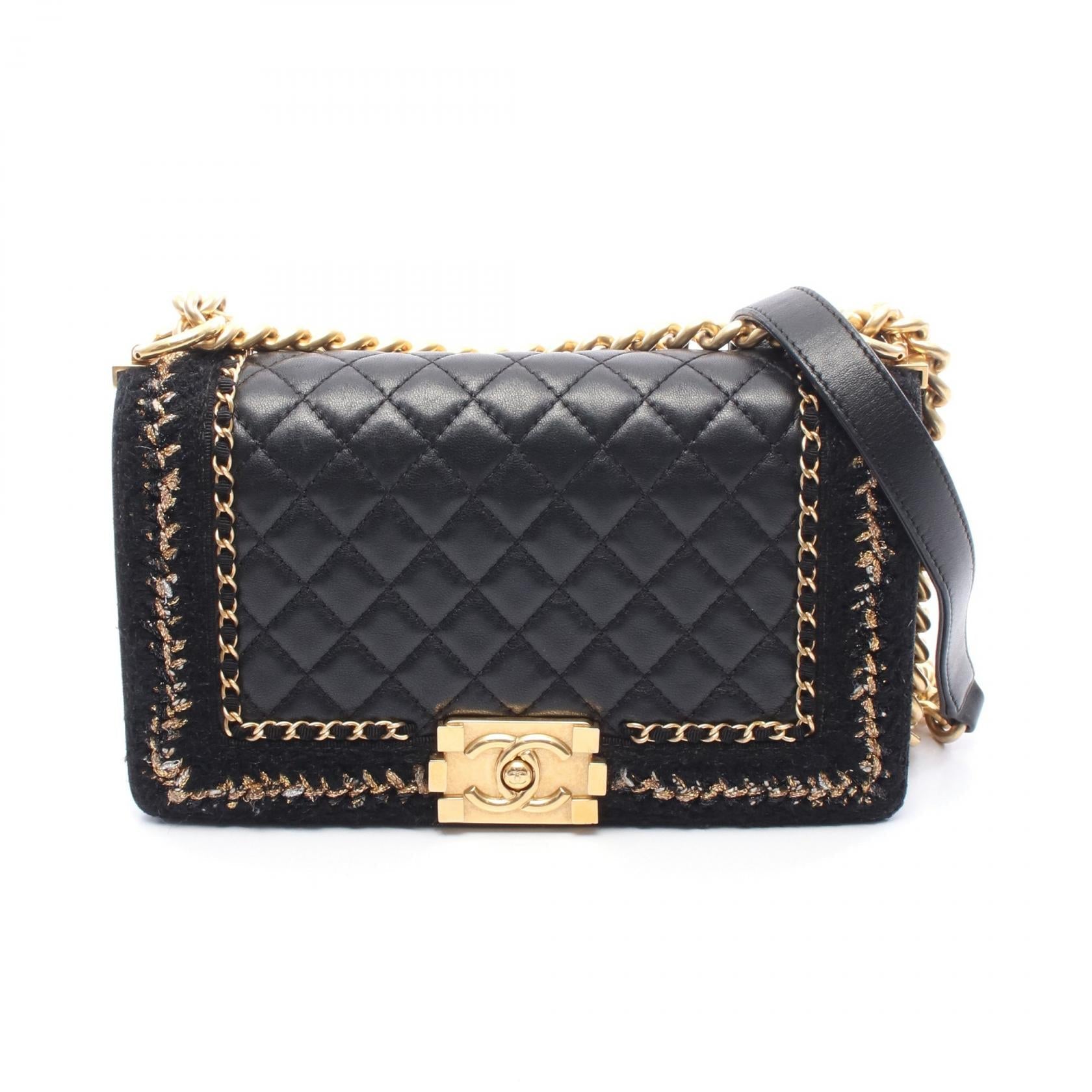 Chanel Boy Chanel Matelasse Lambskin Fabric Shoulder Bag