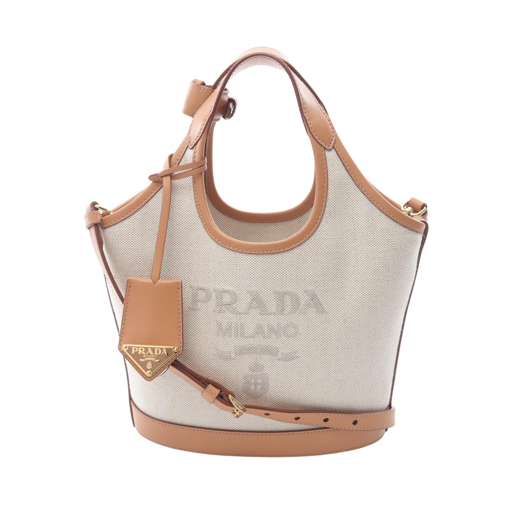 Prada 1Be074 2Way Handbag Leather Canvas Travel Bag