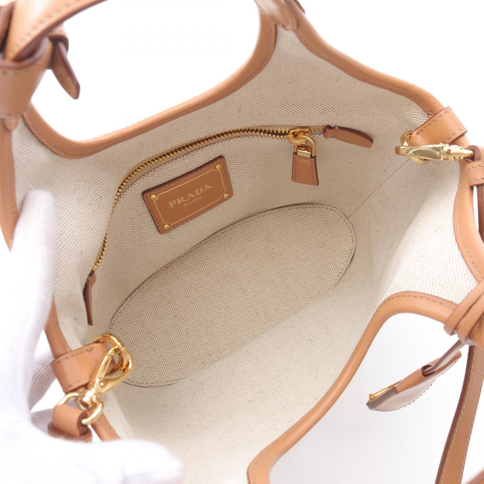 Prada 1Be074 2Way Handbag Leather Canvas Travel Bag