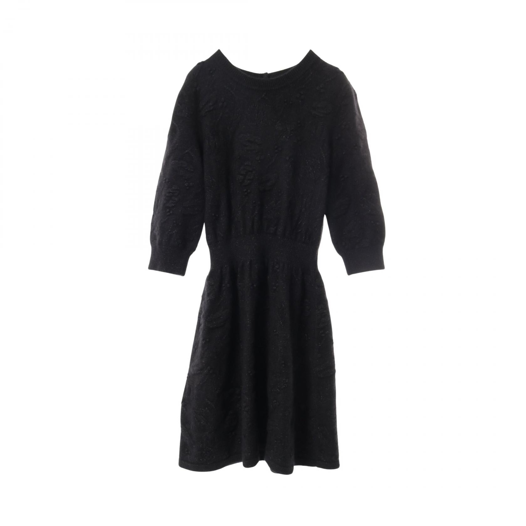 Chanel Coco Mark Button Wool Silk Cashmere Dress