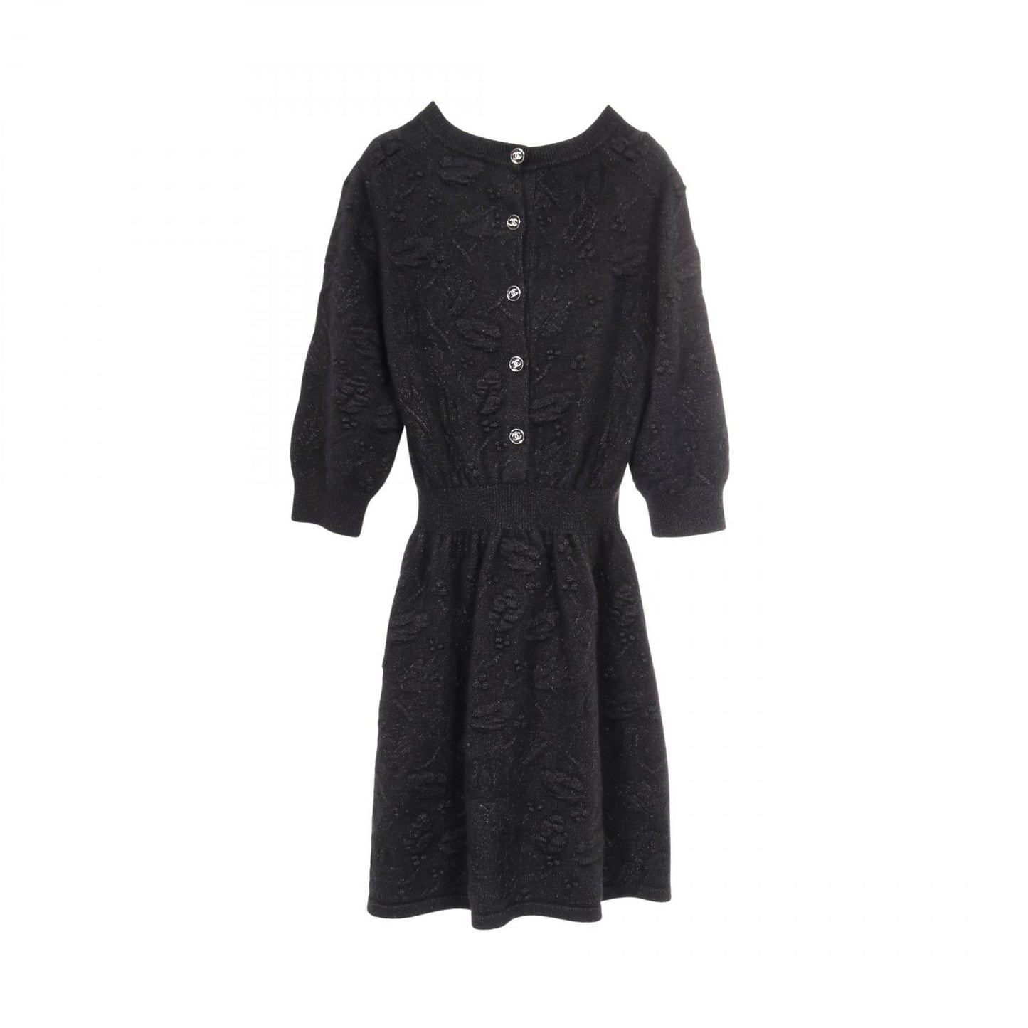 Chanel Coco Mark Button Wool Silk Cashmere Dress