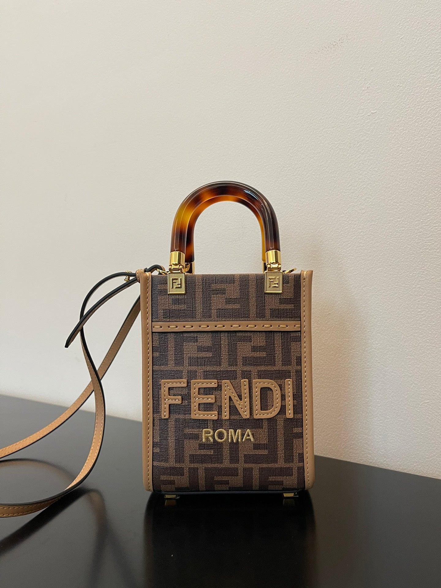 Fendi Sunshine Shopper Ff Fabric Brown Mini Tote Bag