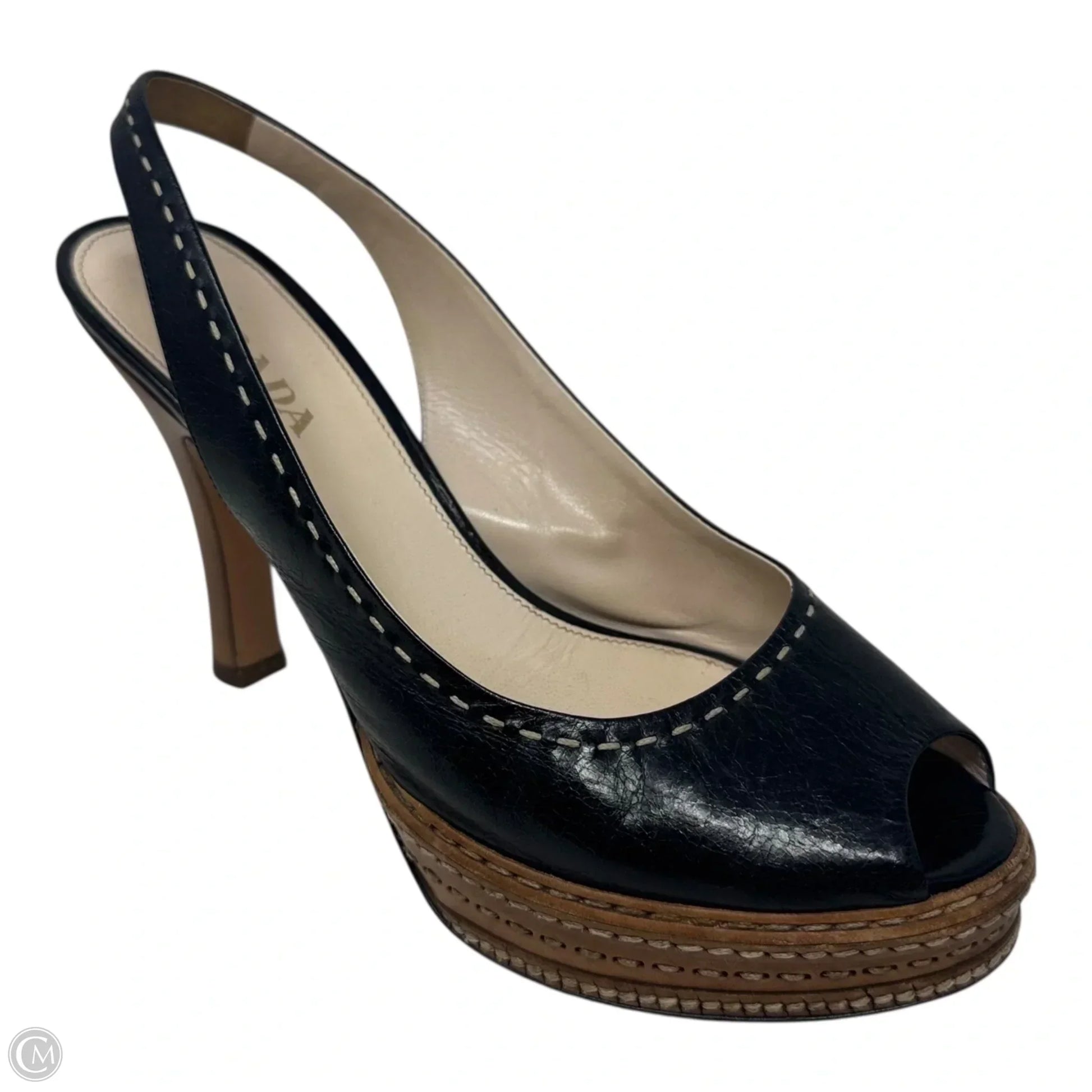 Prada Sling Bag Whipstick Slingback Peep Toe Heels Shoes Black