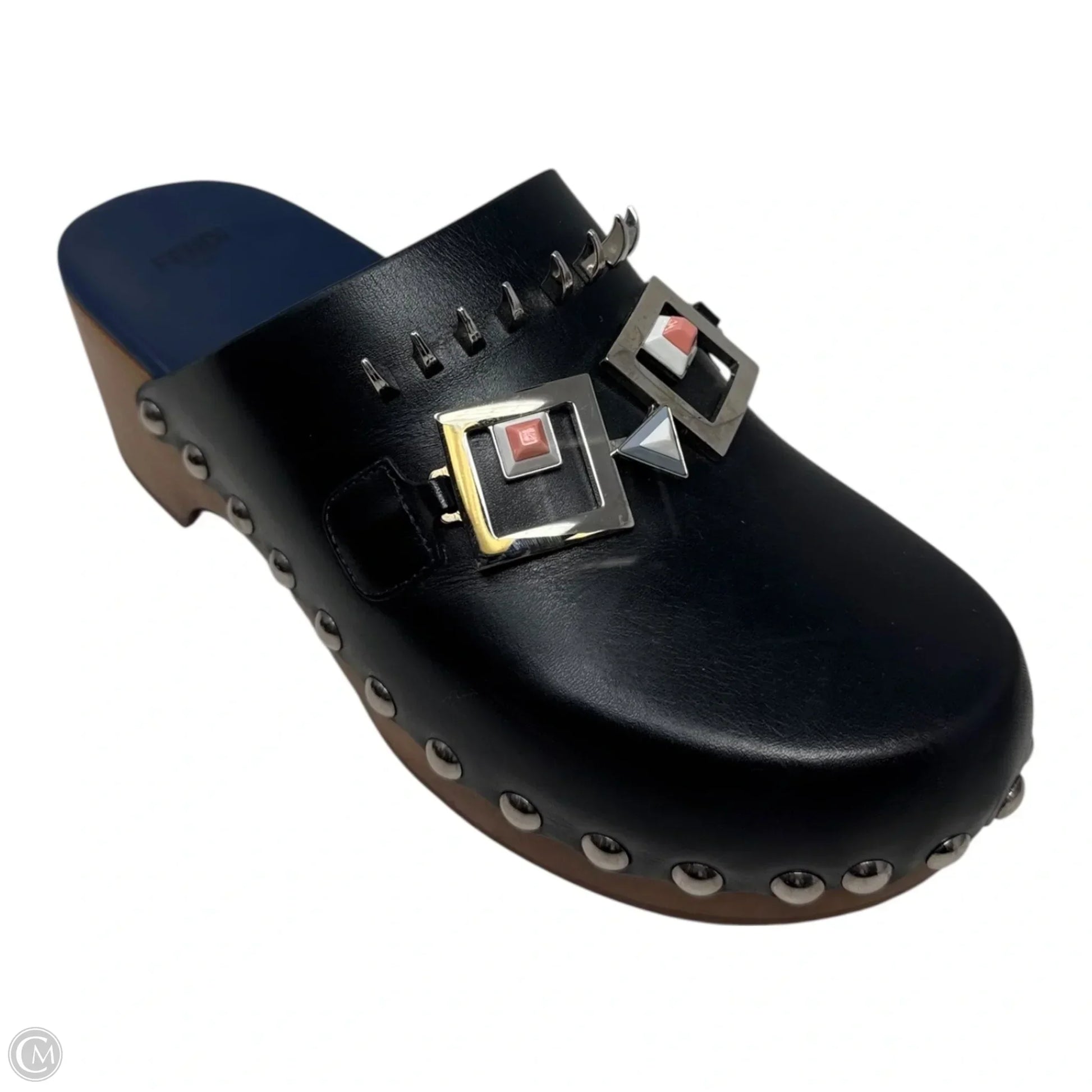 Fendi Shoe Monster Faces Spiked Clogs Luxury Designer By Leather Black Shoes