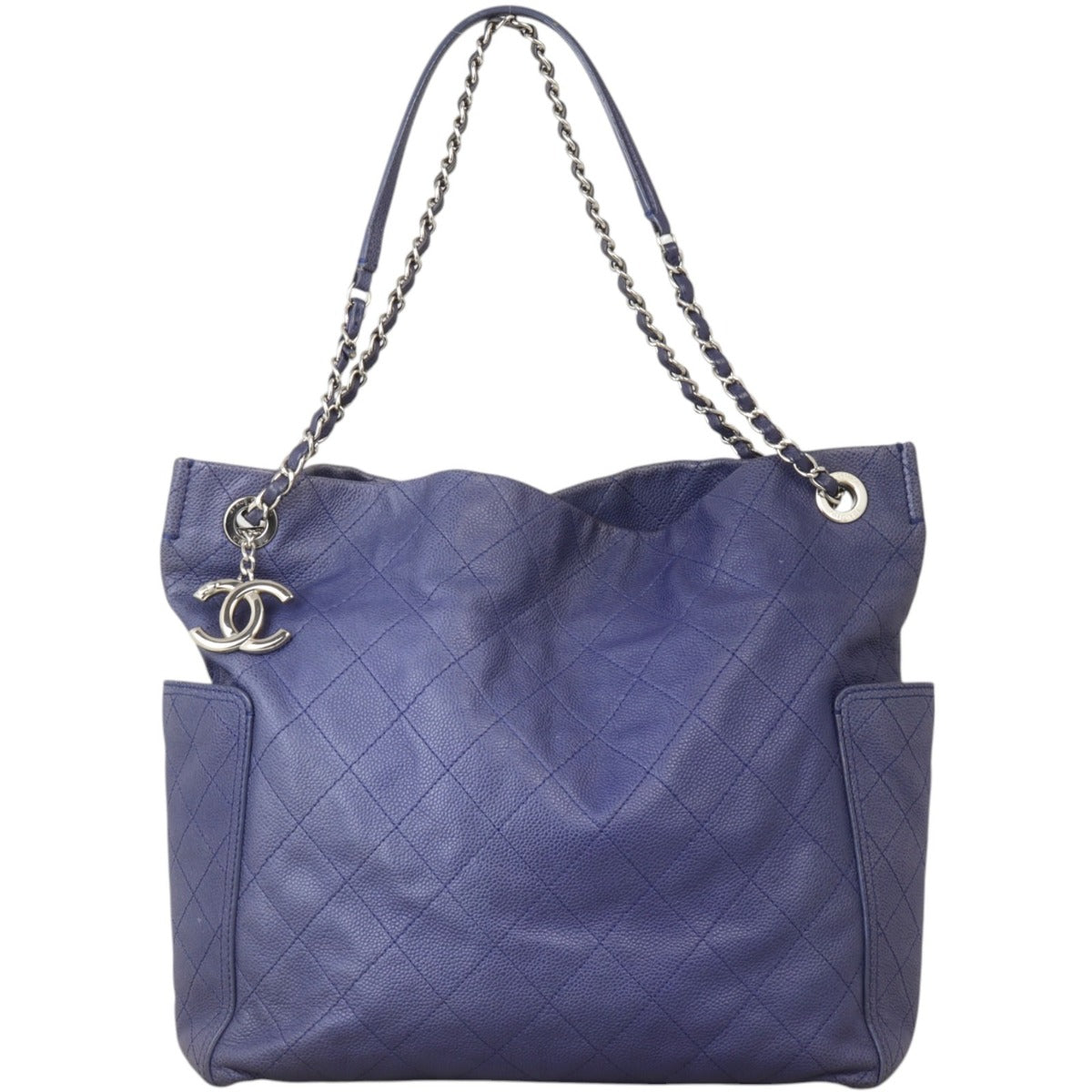 Chanel CC Pocket Hobo Quilted Blue Tote Bag