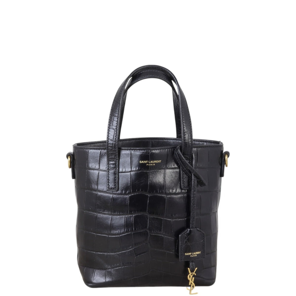 YSL Saint Laurent Toy Shopping Tote Croc Embossed Tote Bag