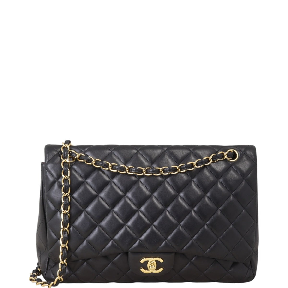 Chanel Classic Single Maxi Lambskin Handbag Quilted Black Crossbody Bag