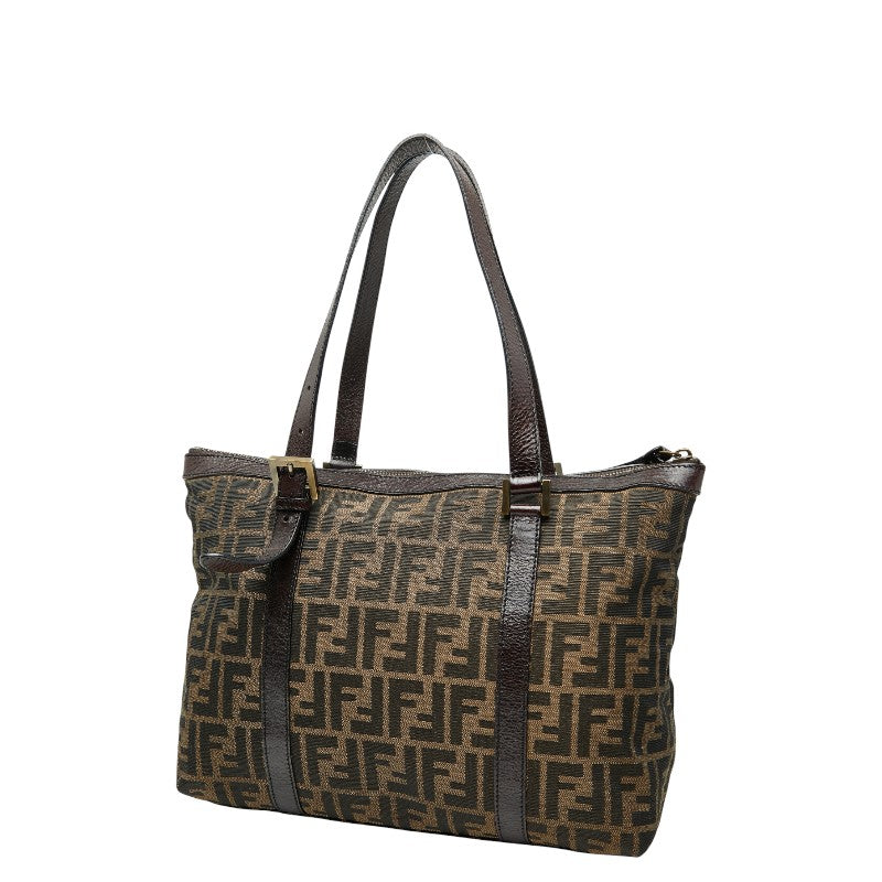 Fendi Zucca Handbag Leather Canvas Travel Bag Canvas Leather Handbag