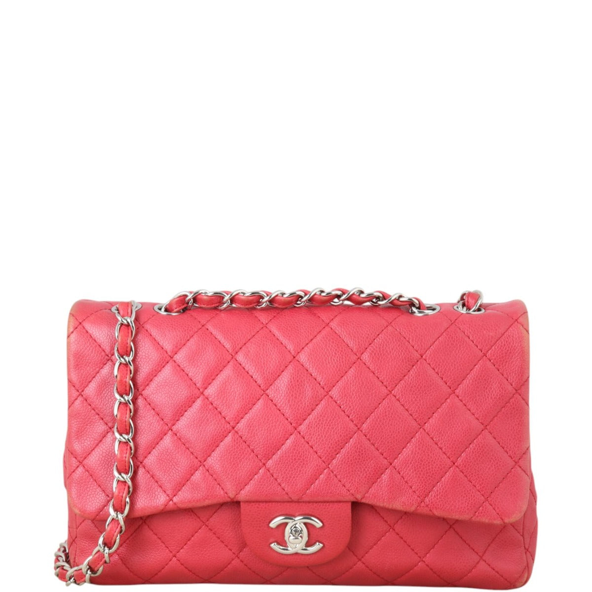 Chanel Classic Single Jumbo Caviar Handbag Quilted Red Crossbody Bag