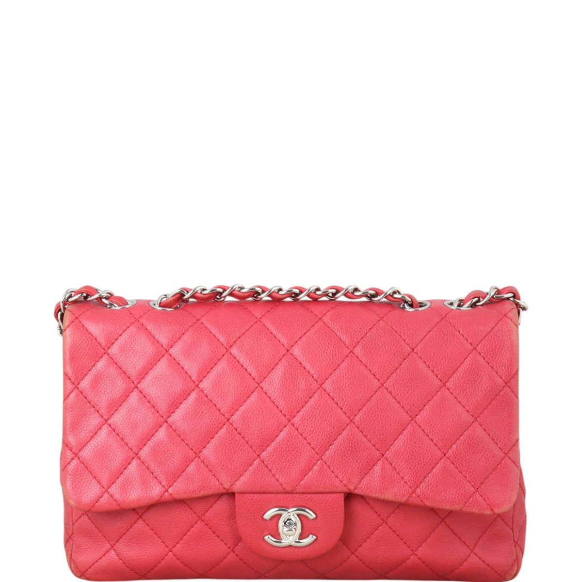 Chanel Classic Single Jumbo Caviar Handbag Quilted Red Crossbody Bag