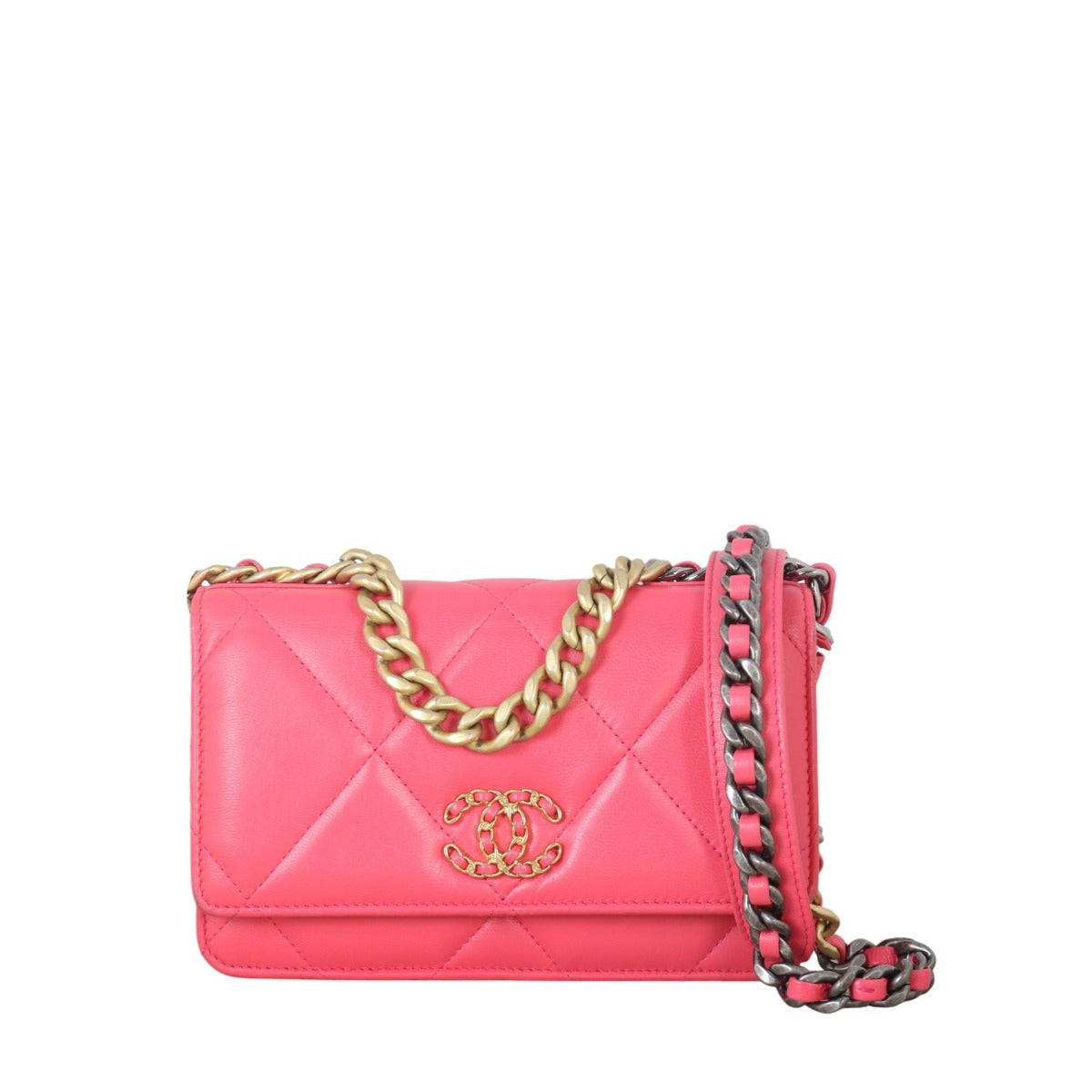 Chanel 19 Wallet On Handbag Quilted Pink Shoulder Bag
